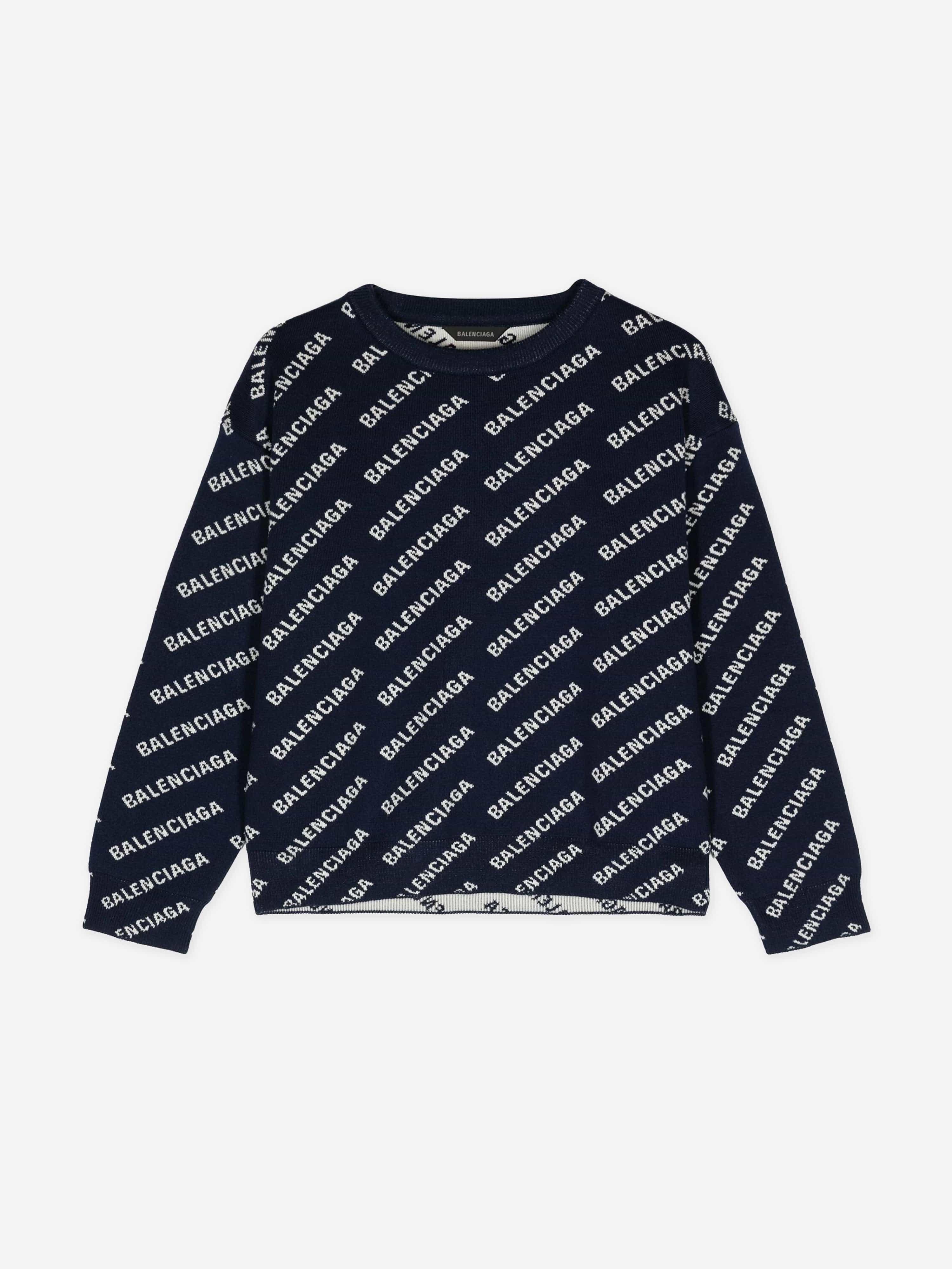 Balenciaga Kids All Over Logo Sweatshirt in Navy