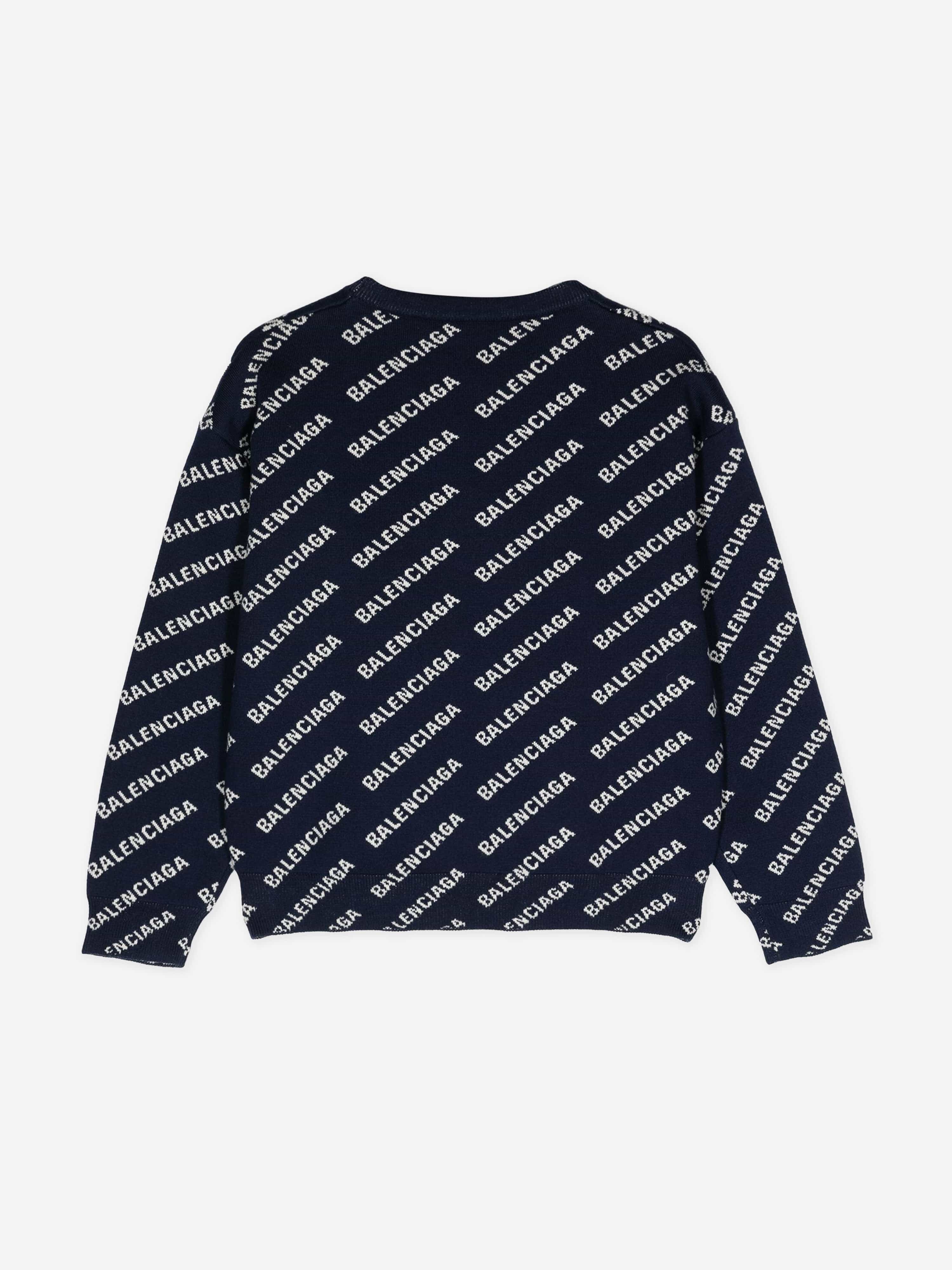 Balenciaga Kids All Over Logo Sweatshirt in Navy