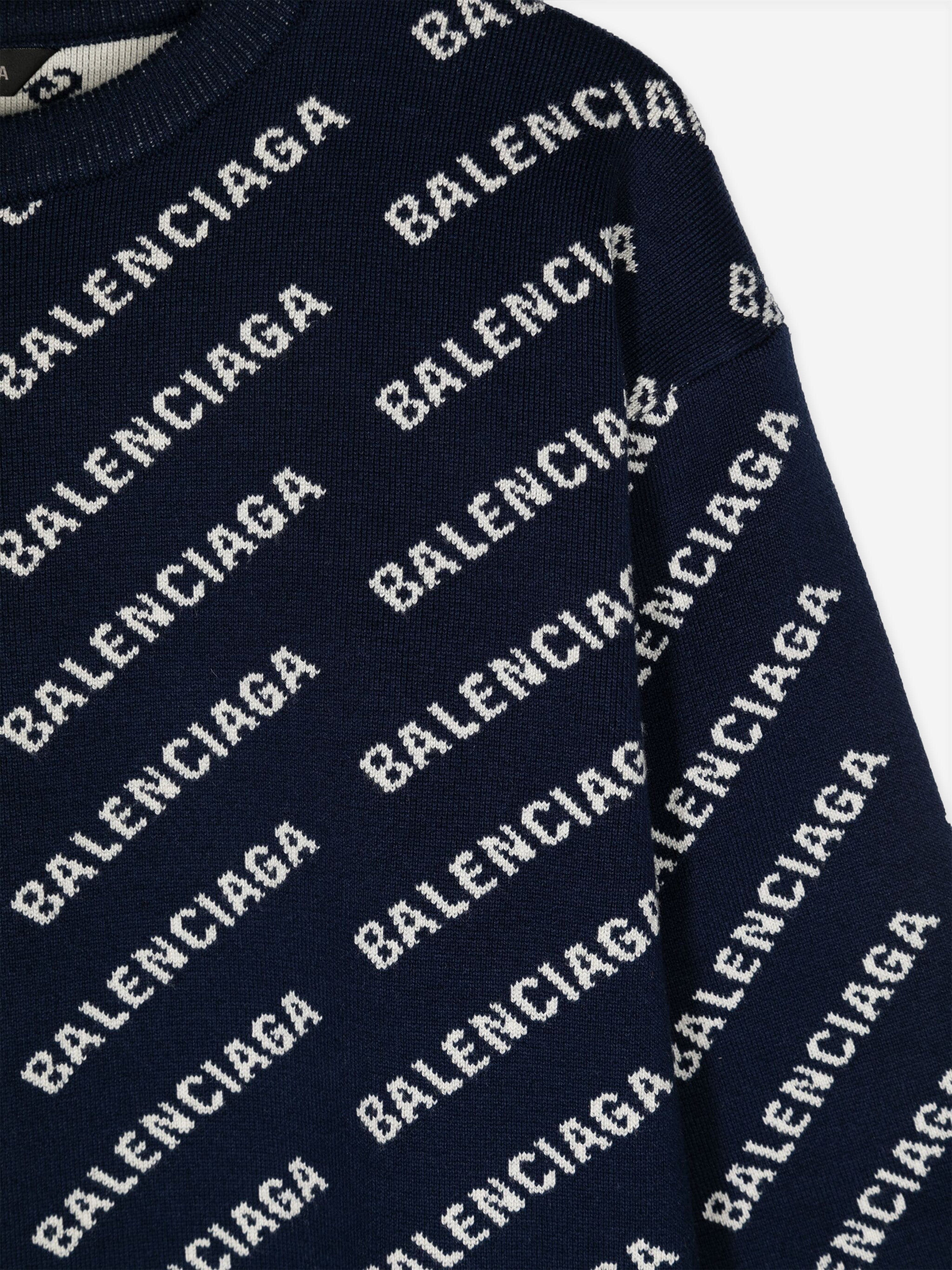 Balenciaga Kids All Over Logo Sweatshirt in Navy