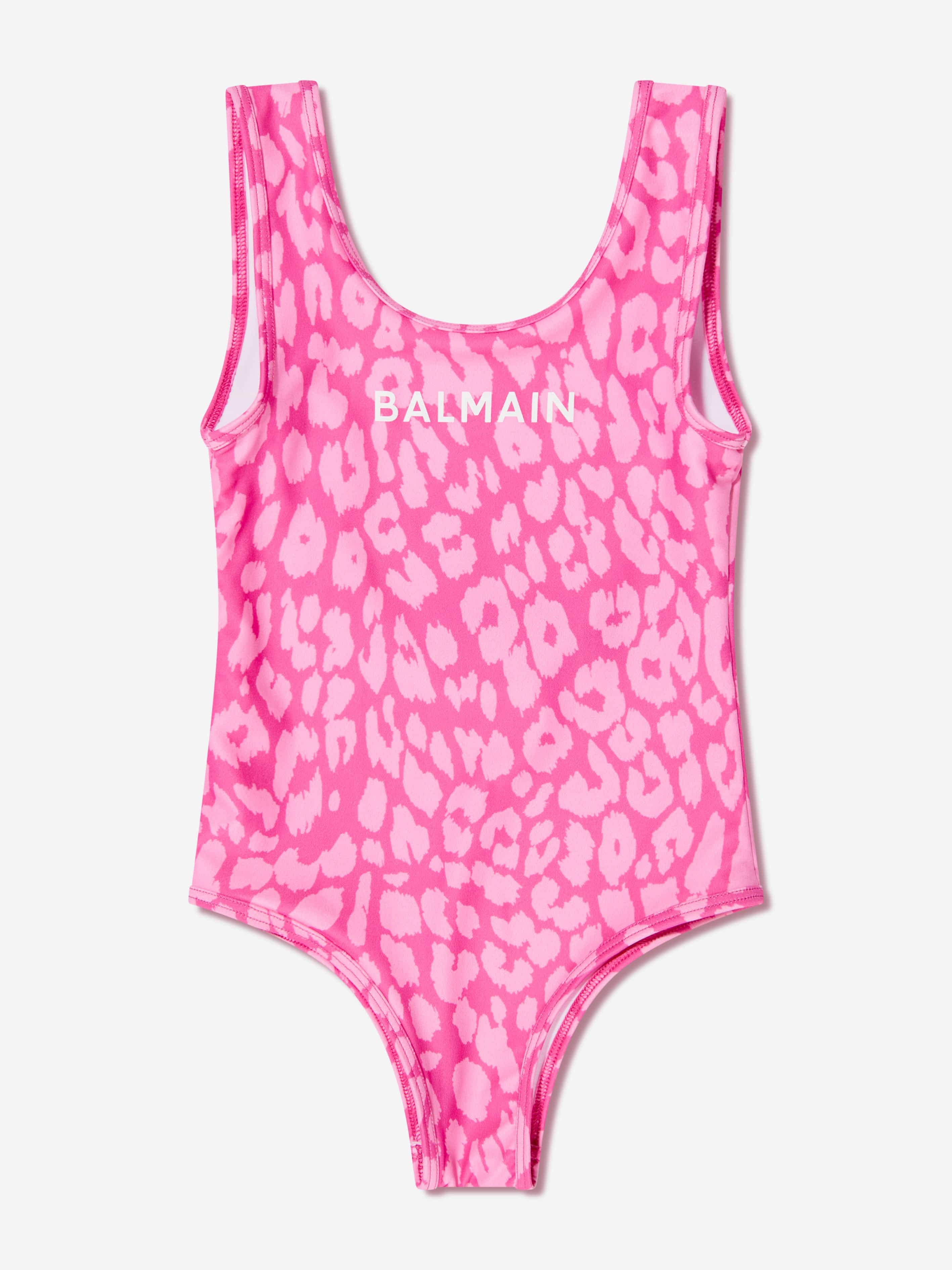 Balmain Girls Leopard Print Swimsuit in Pink