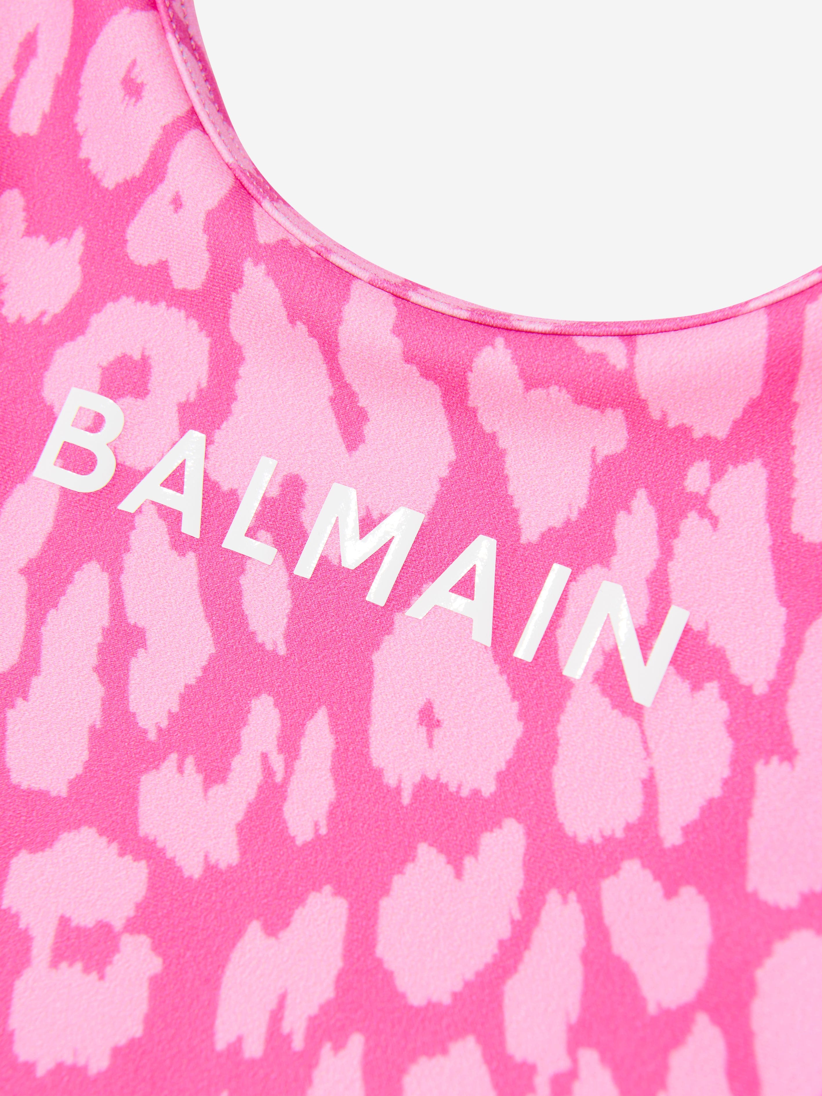 Balmain Girls Leopard Print Swimsuit in Pink