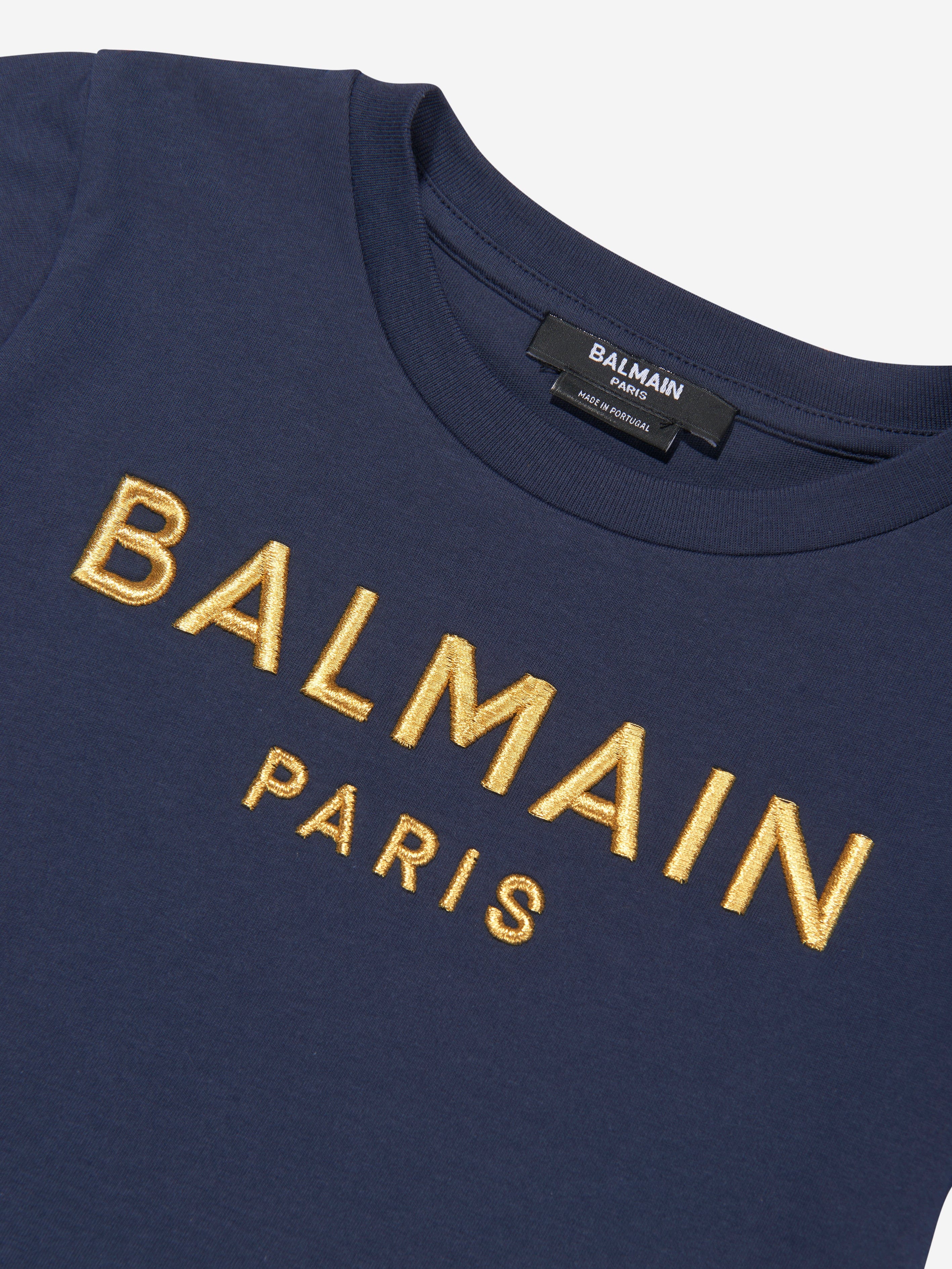 Balmain Girls Logo T-Shirt in Navy