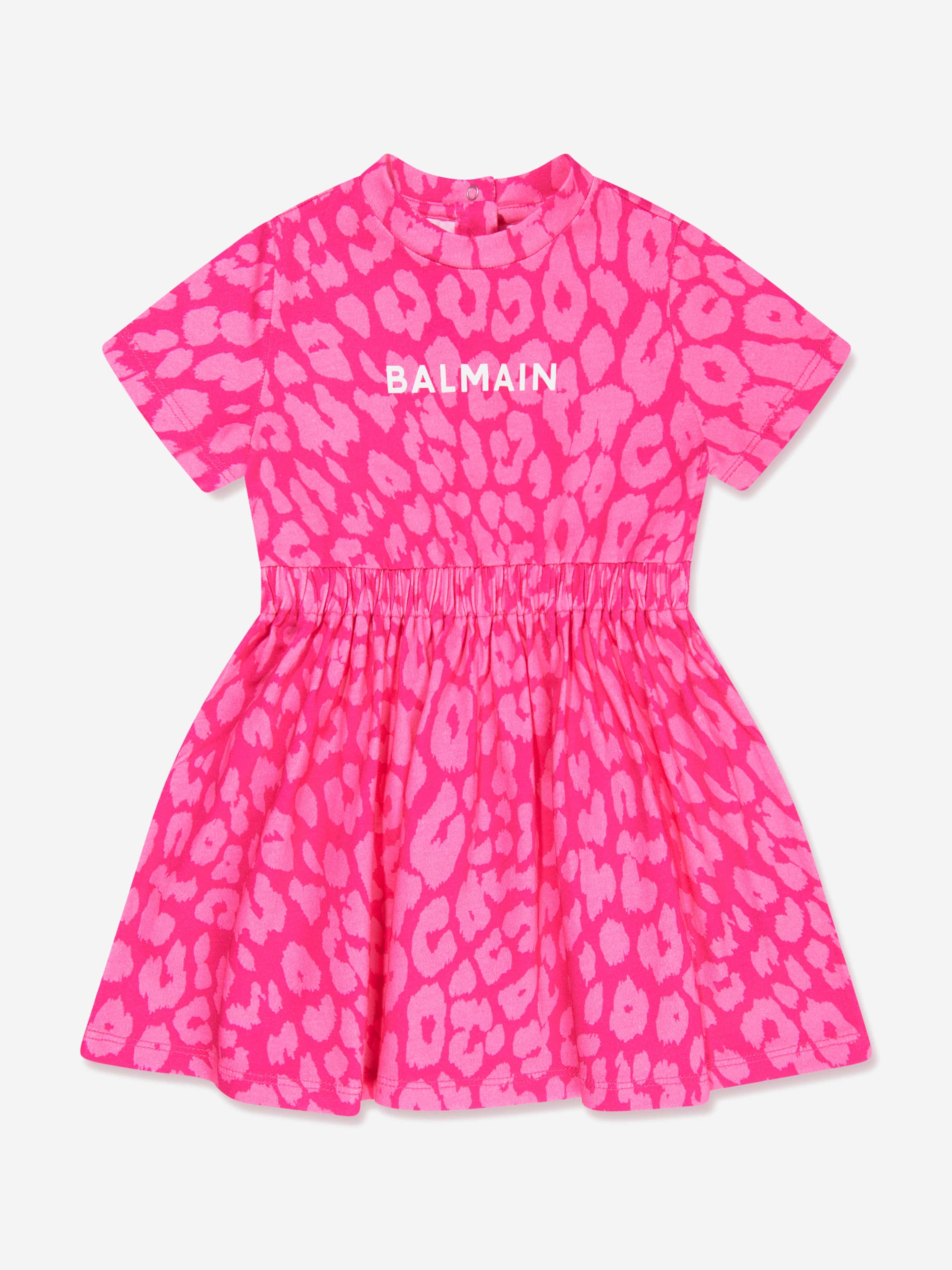 Balmain Baby Girls Leopard Print Jersey Dress in Pink