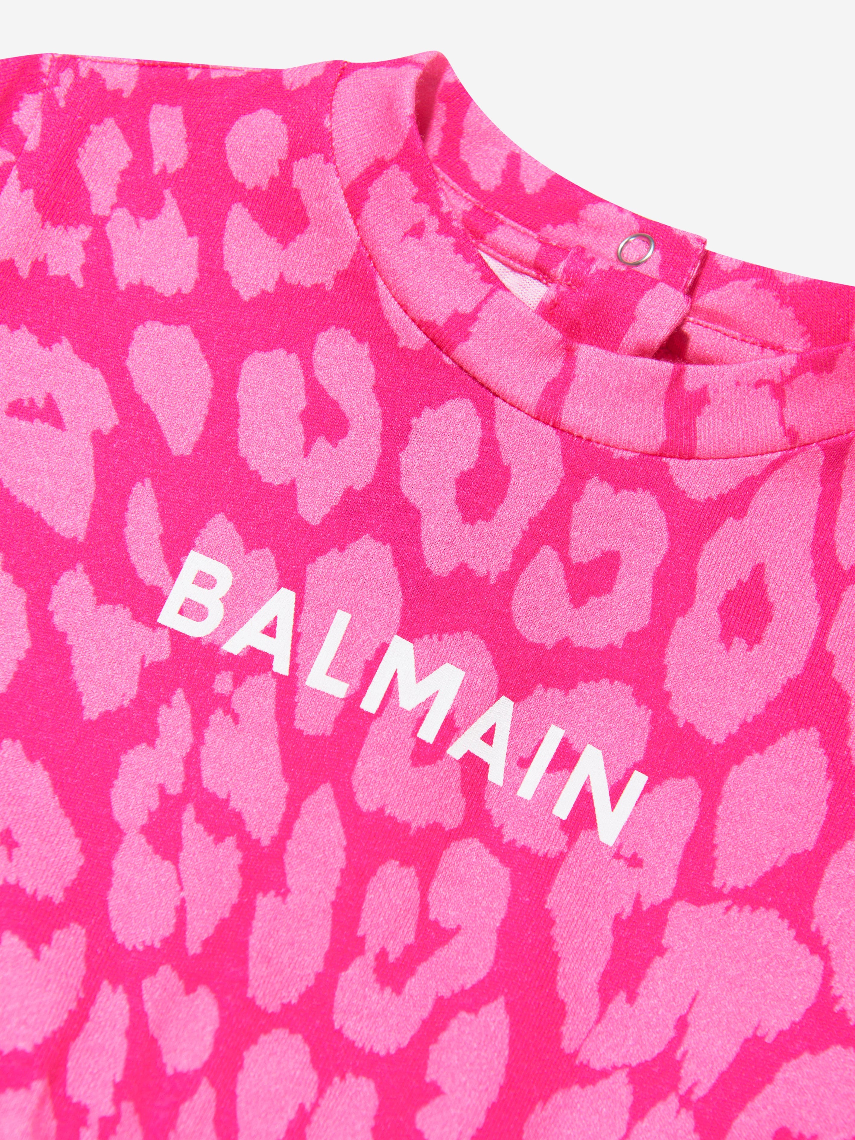 Balmain Baby Girls Leopard Print Jersey Dress in Pink