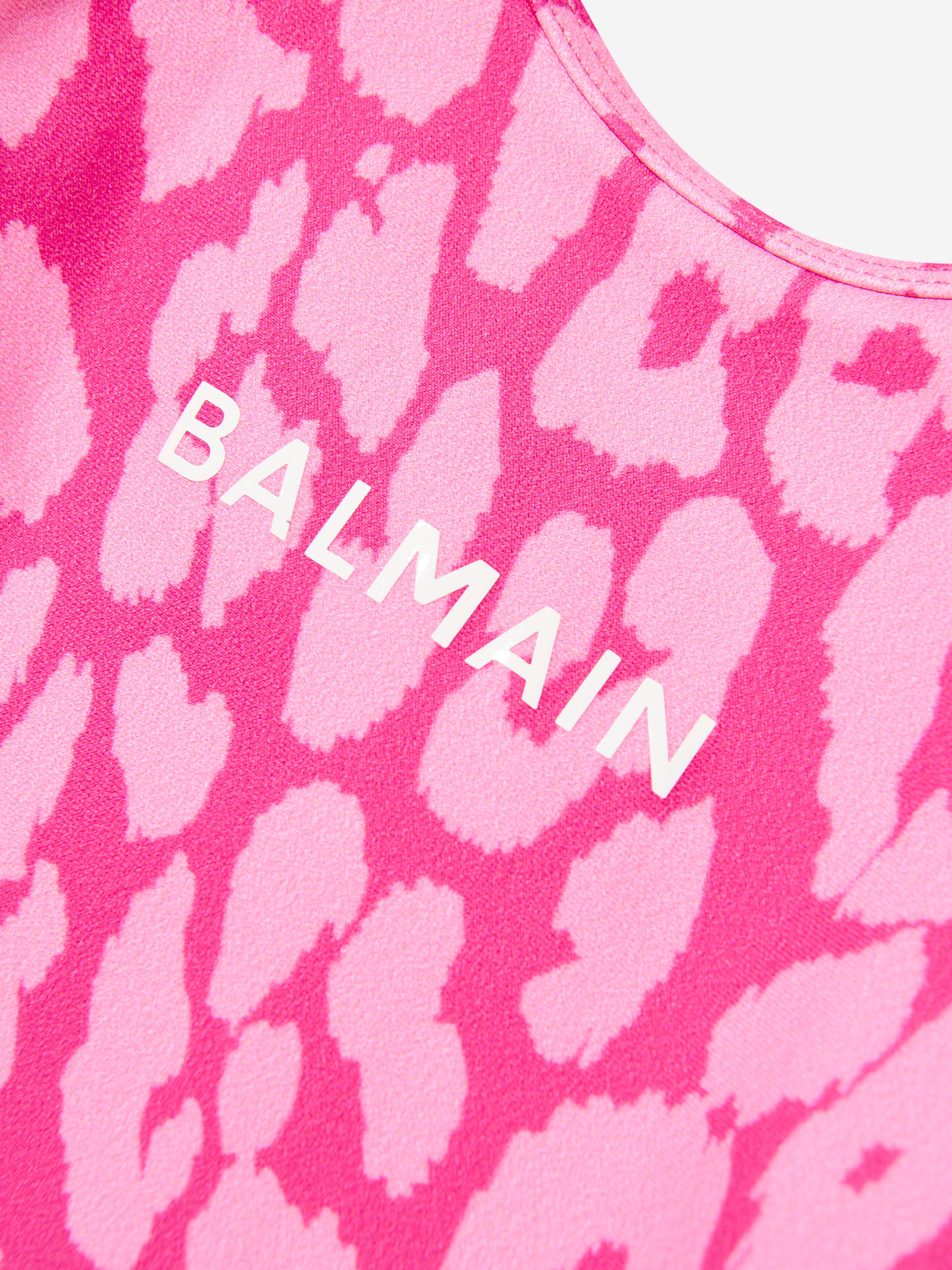 Balmain Baby Girls Leopard Print Swimsuit in Pink