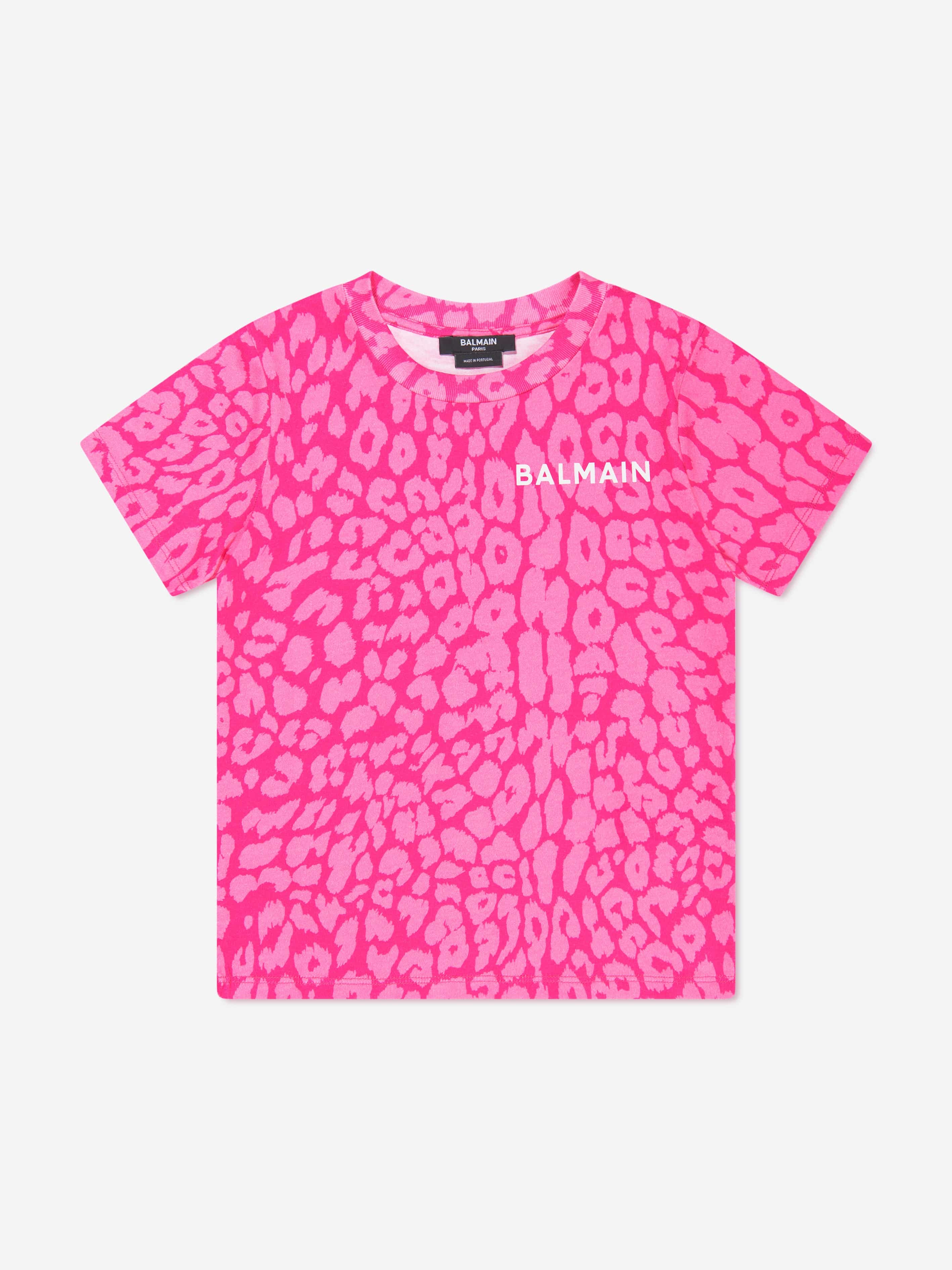 Balmain Girls Leopard Print T-Shirt in Pink