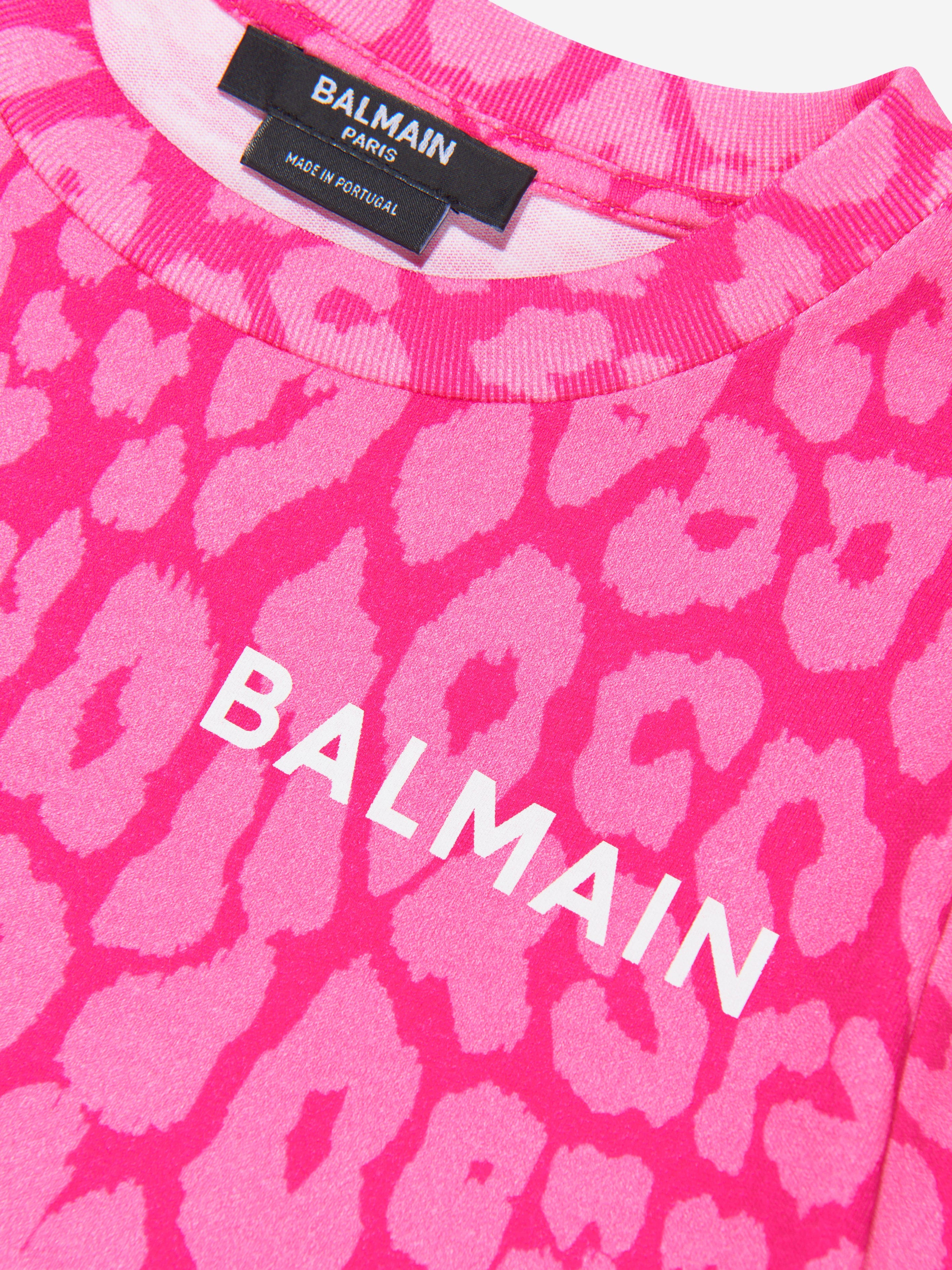 Balmain Girls Leopard Print T-Shirt in Pink