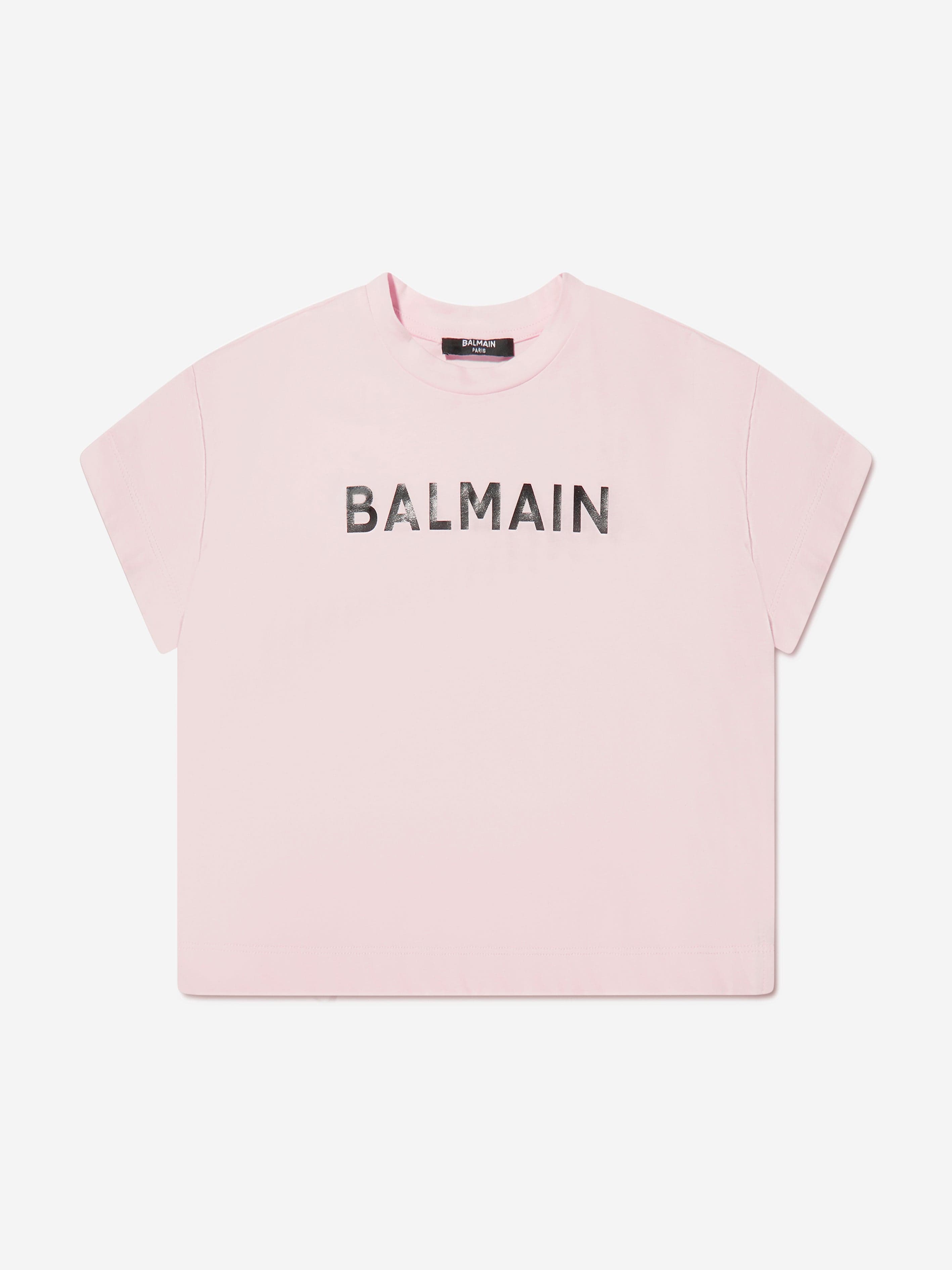 Balmain Girls Logo Print T-Shirt in Pink