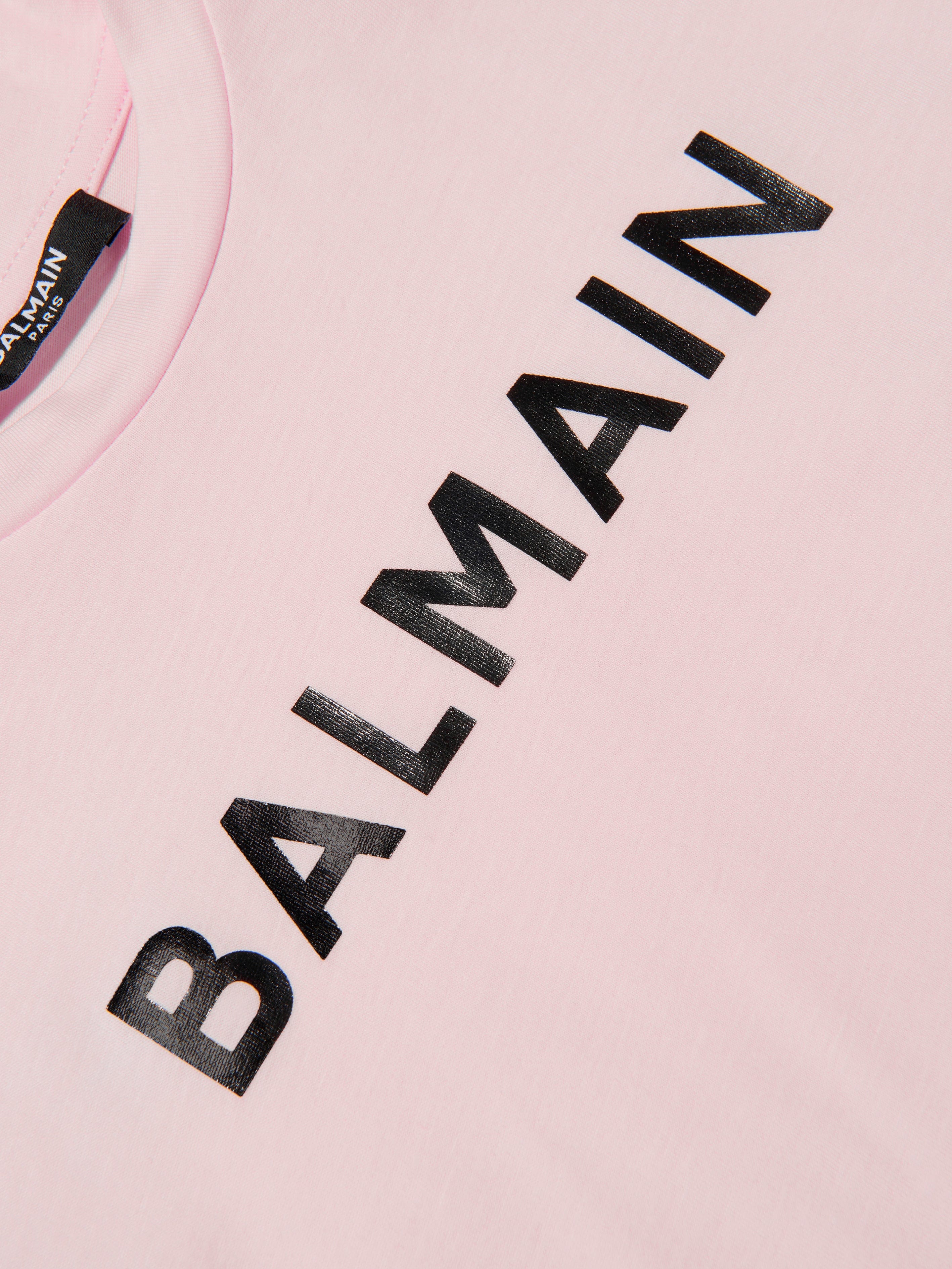 Balmain Girls Logo Print T-Shirt in Pink