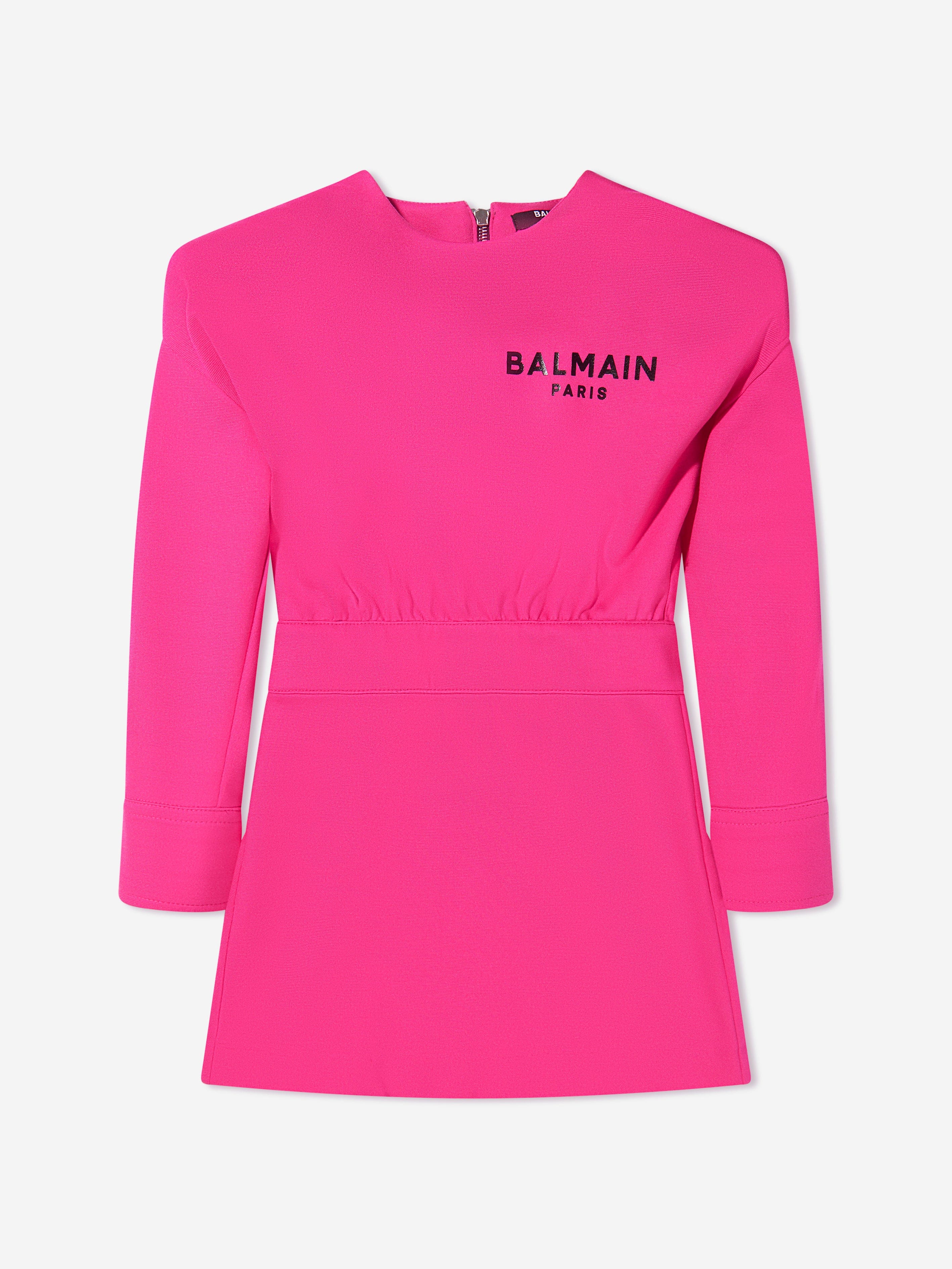 Balmain Girls Long Sleeve Shoulder Pad Dress