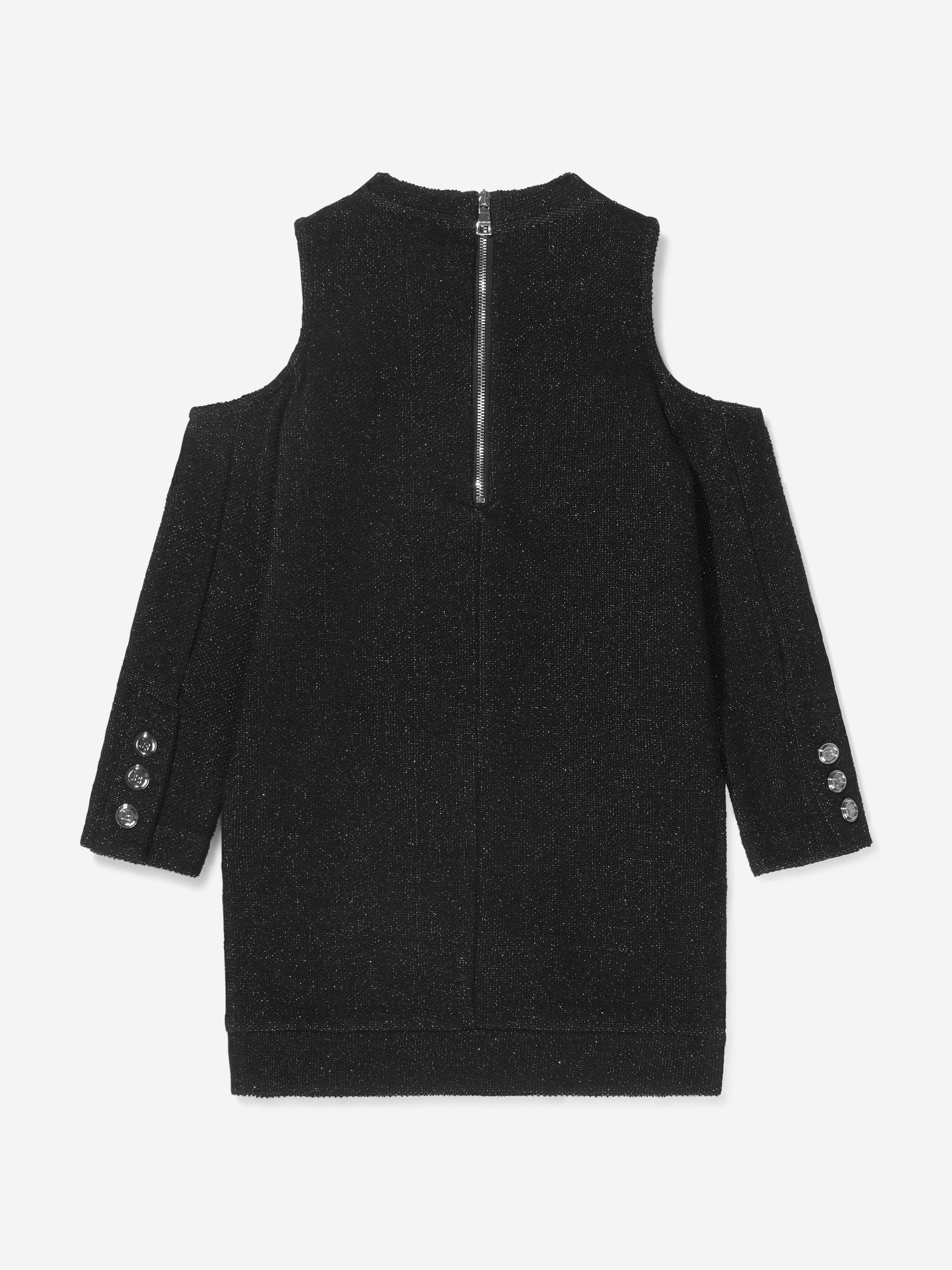 Balmain Girls Cold Shoulder Logo Sweater Dress