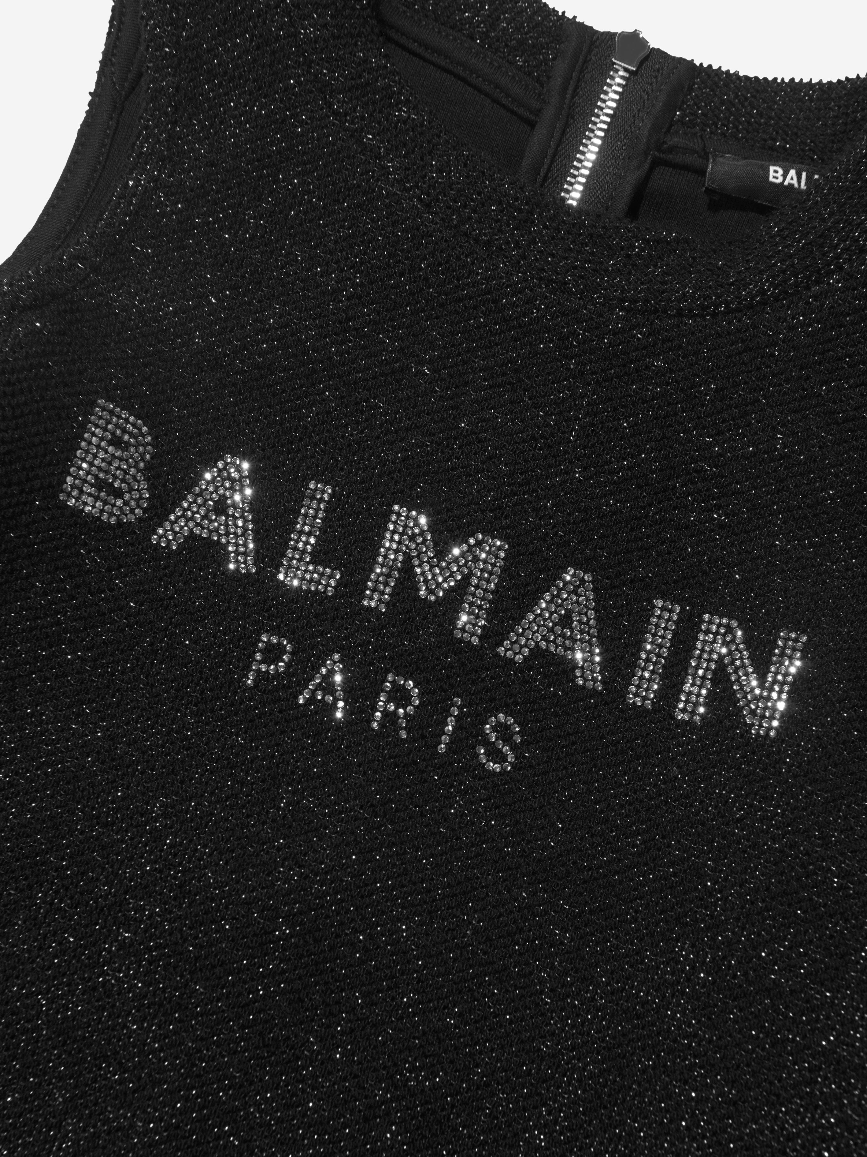 Balmain Girls Cold Shoulder Logo Sweater Dress