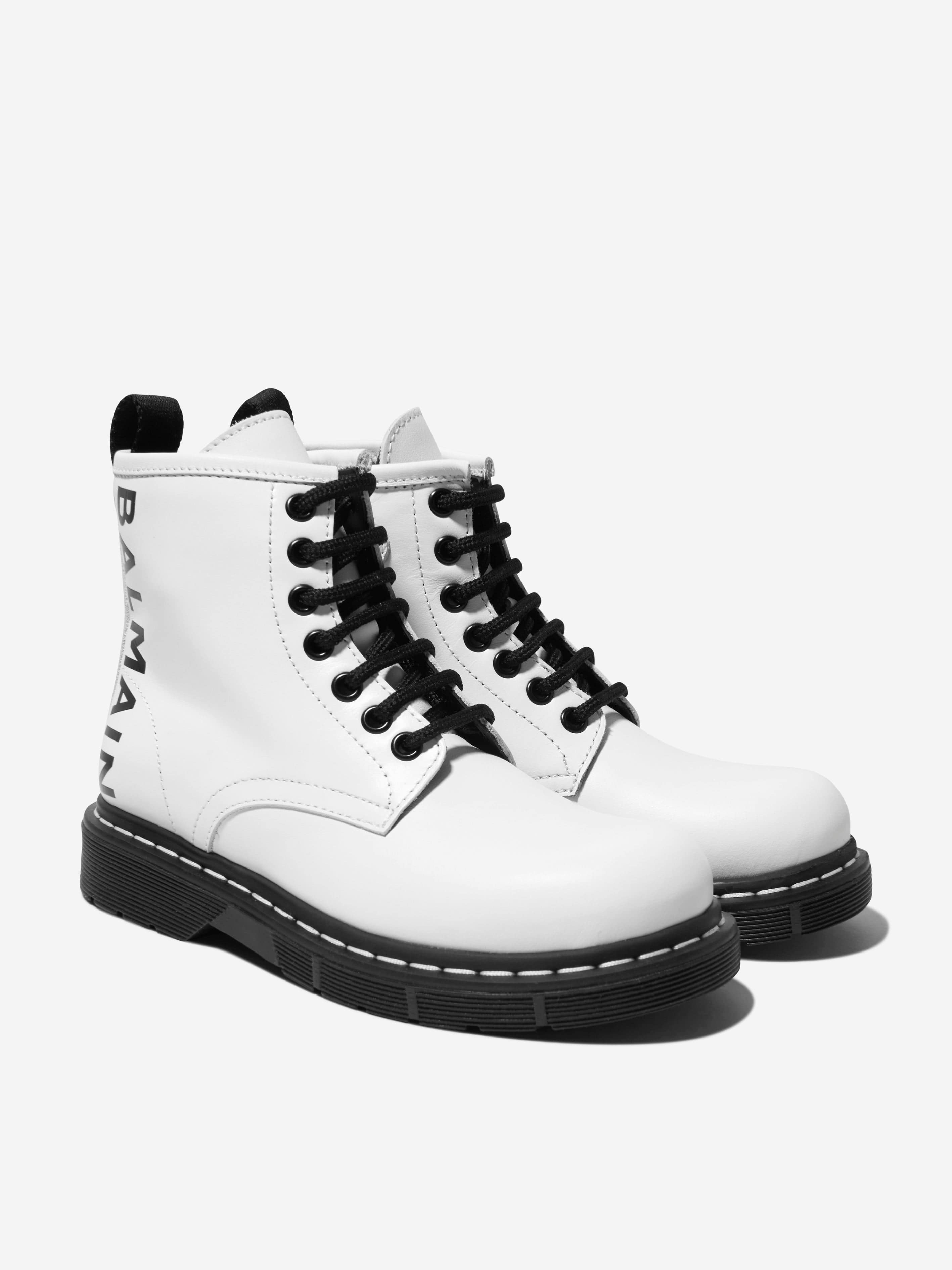 Balmain Kids Leather Lace Up Boots