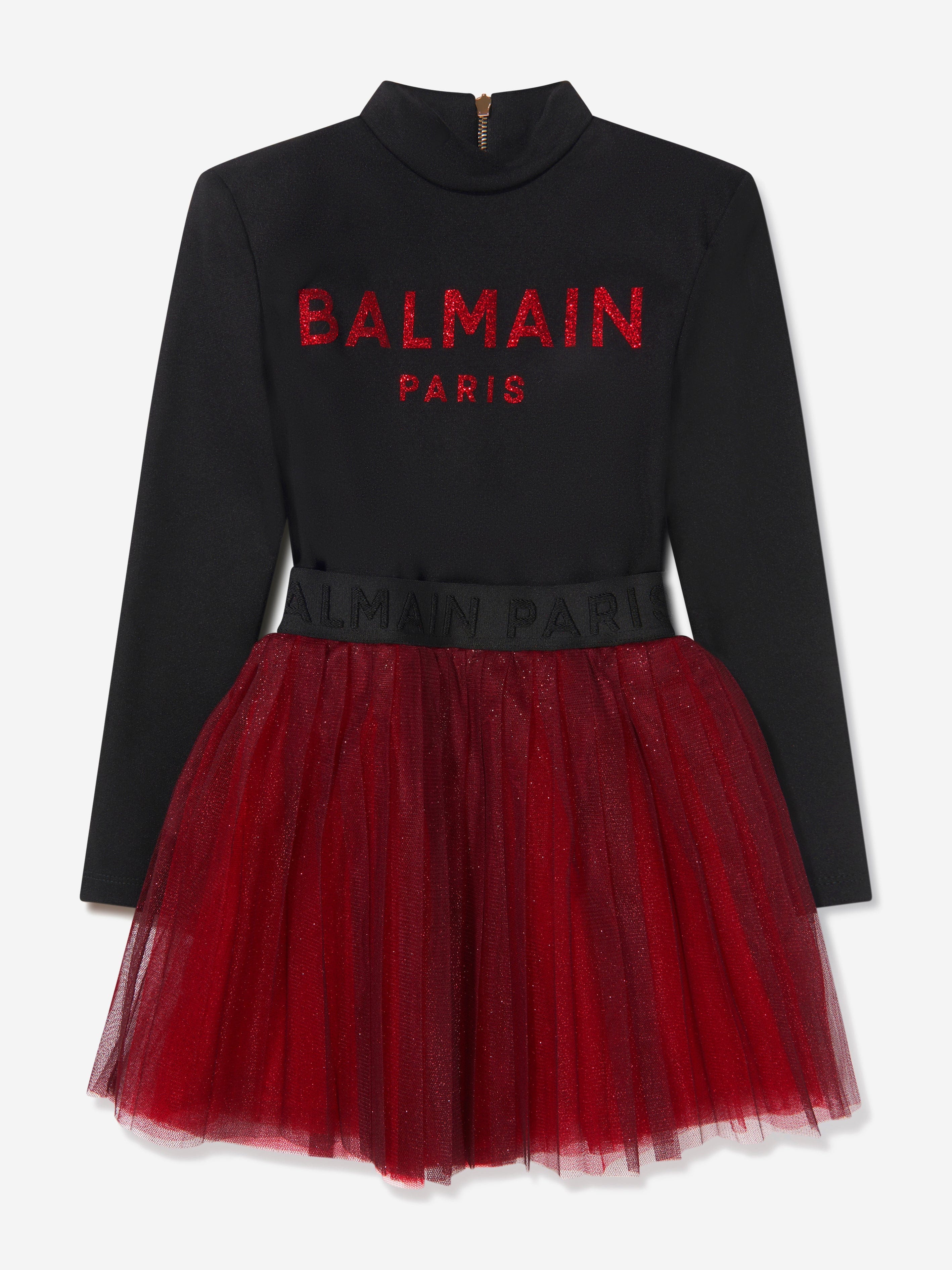 Balmain Girls Long Sleeve Tulle Skirt Dress