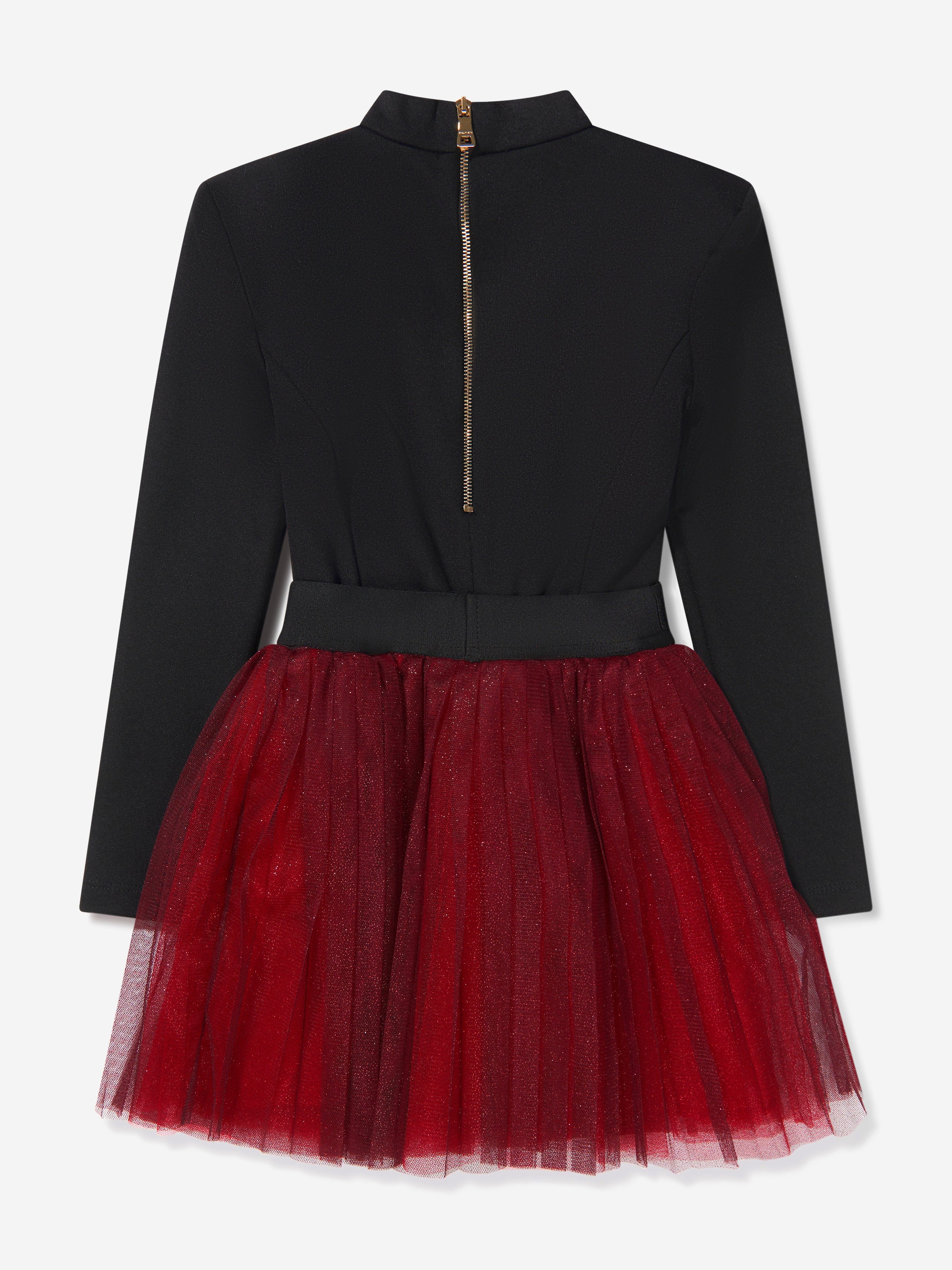 Balmain Girls Long Sleeve Tulle Skirt Dress