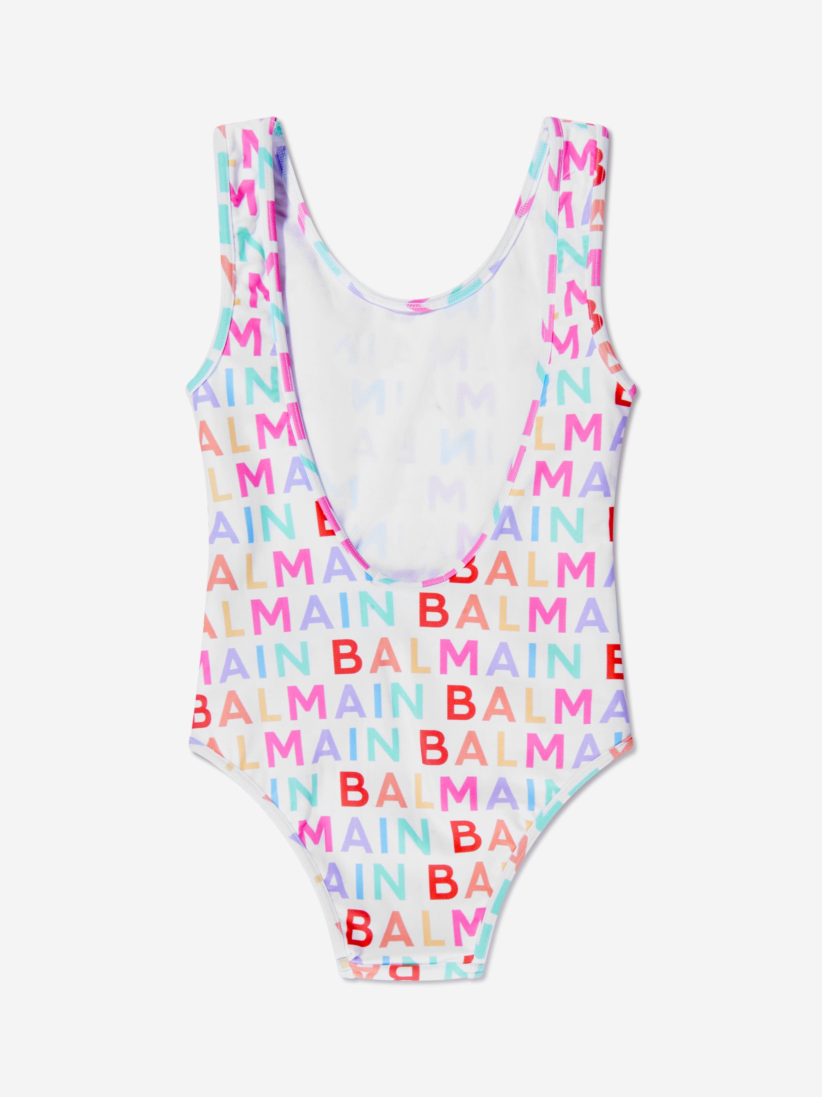 Balmain Girls Logo Print Swimsuit in White