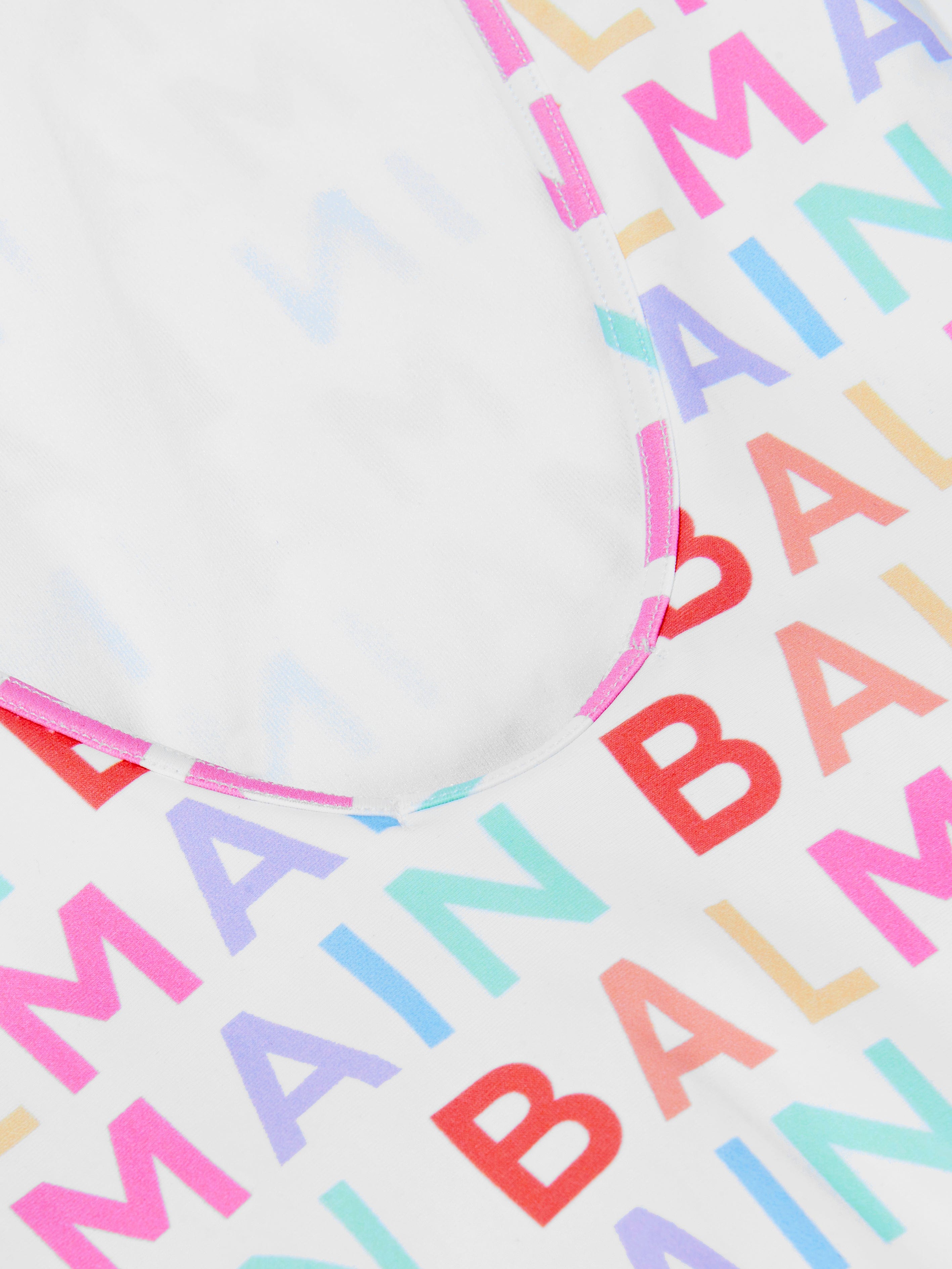 Balmain Girls Logo Print Swimsuit in White