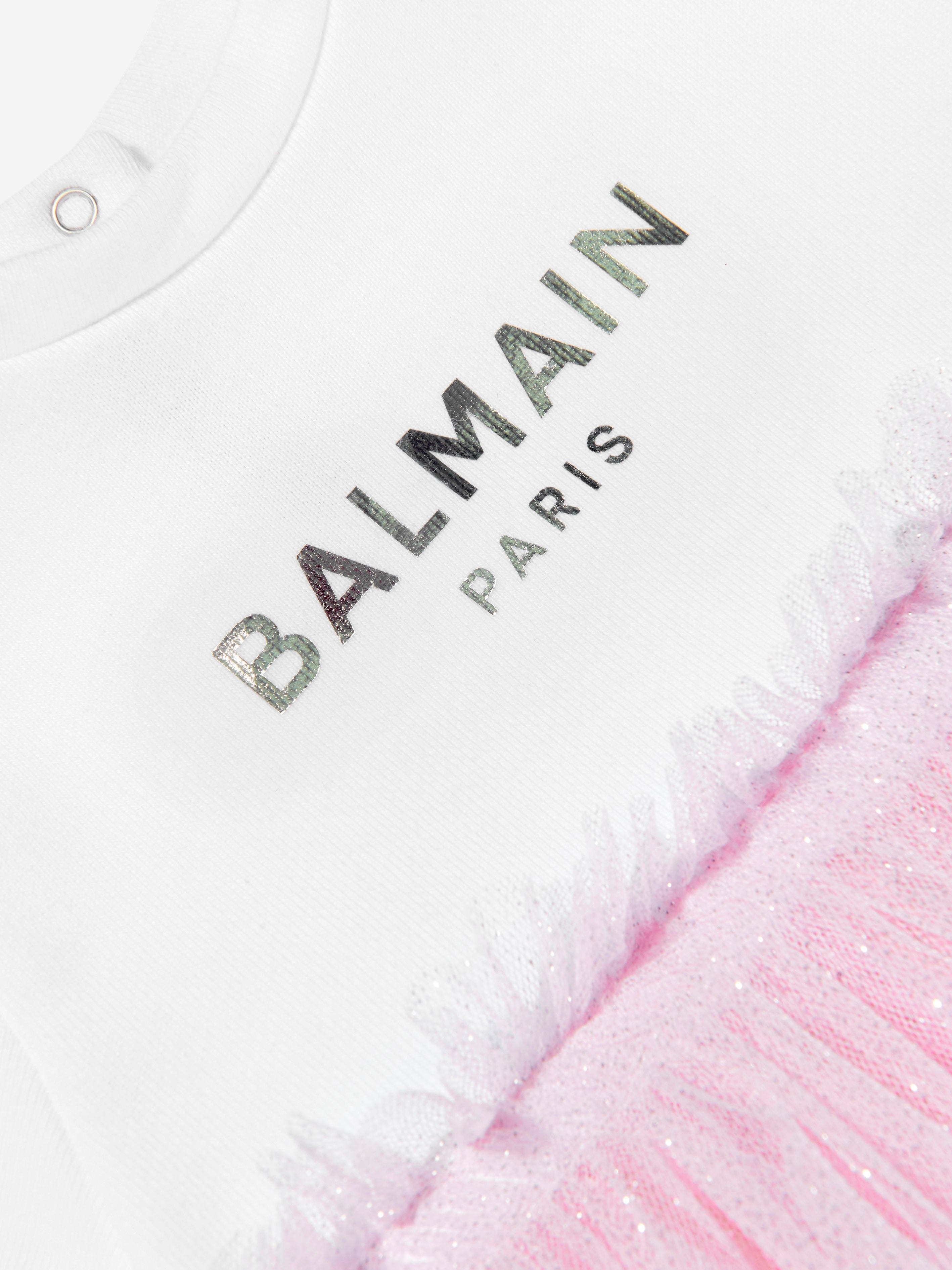 Balmain Baby Girls Bodysuit Dress in White