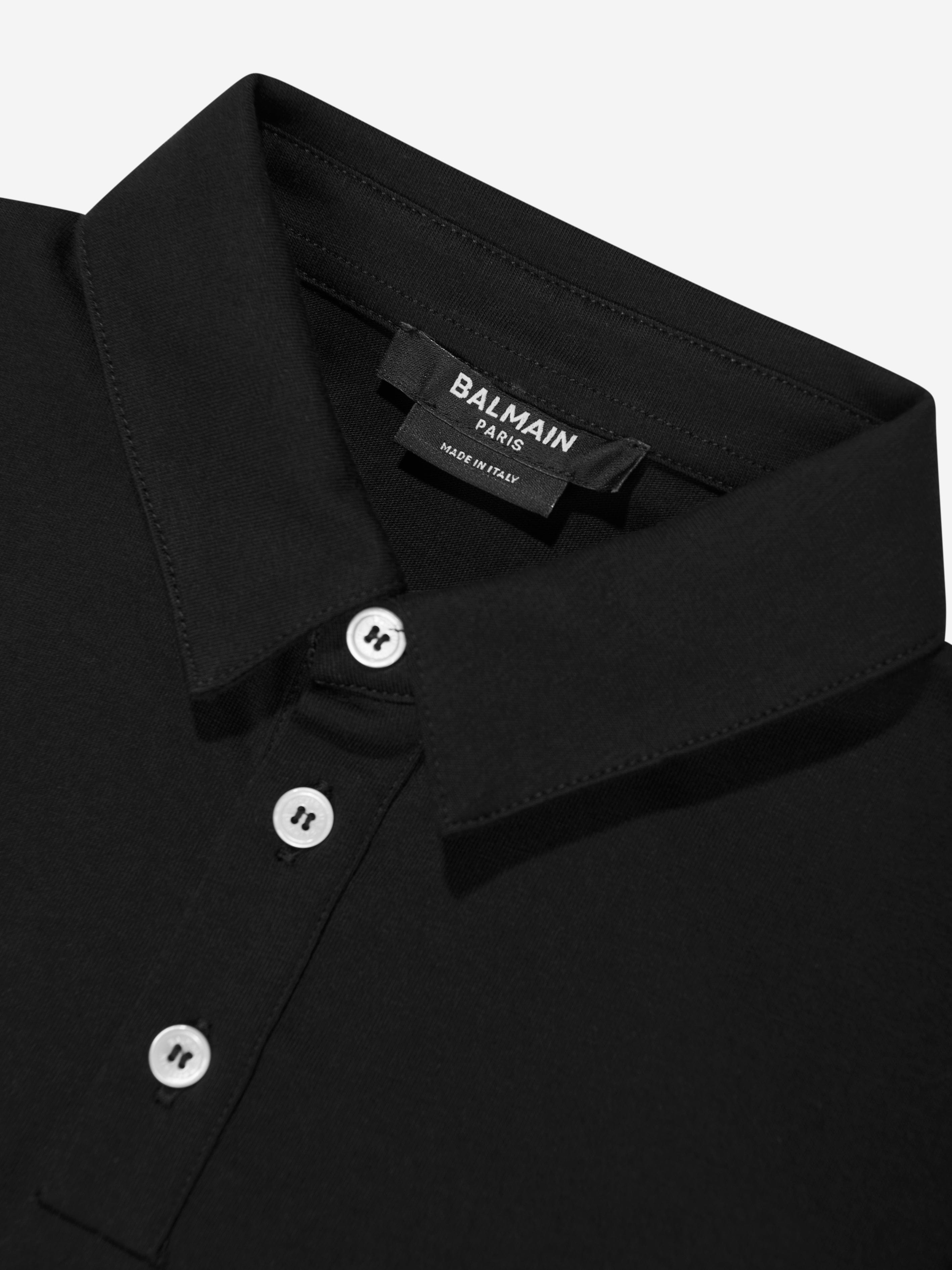 Balmain Boys Logo Tape Polo Shirt in Black