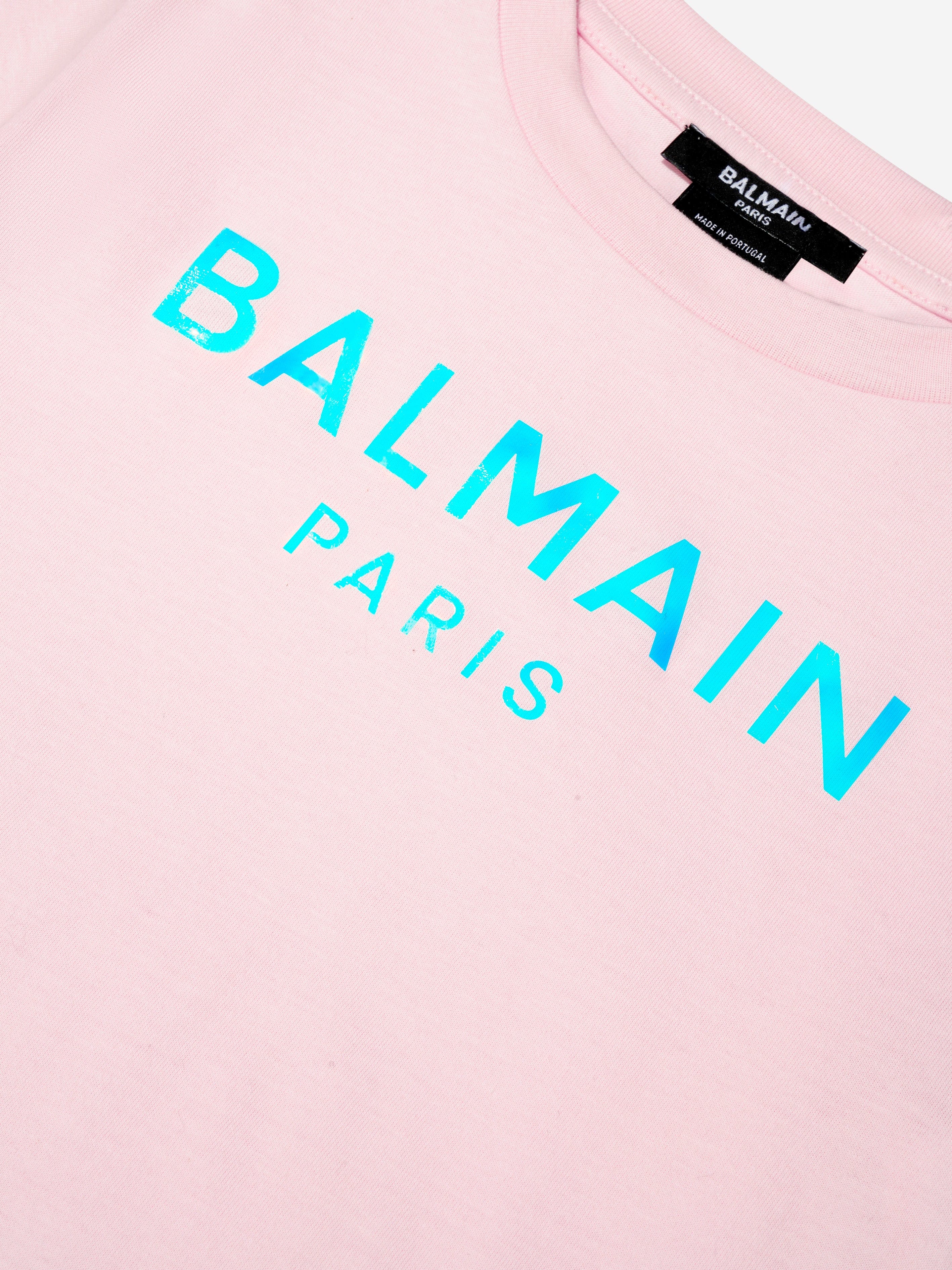 Balmain Girls Logo T-Shirt in Pink