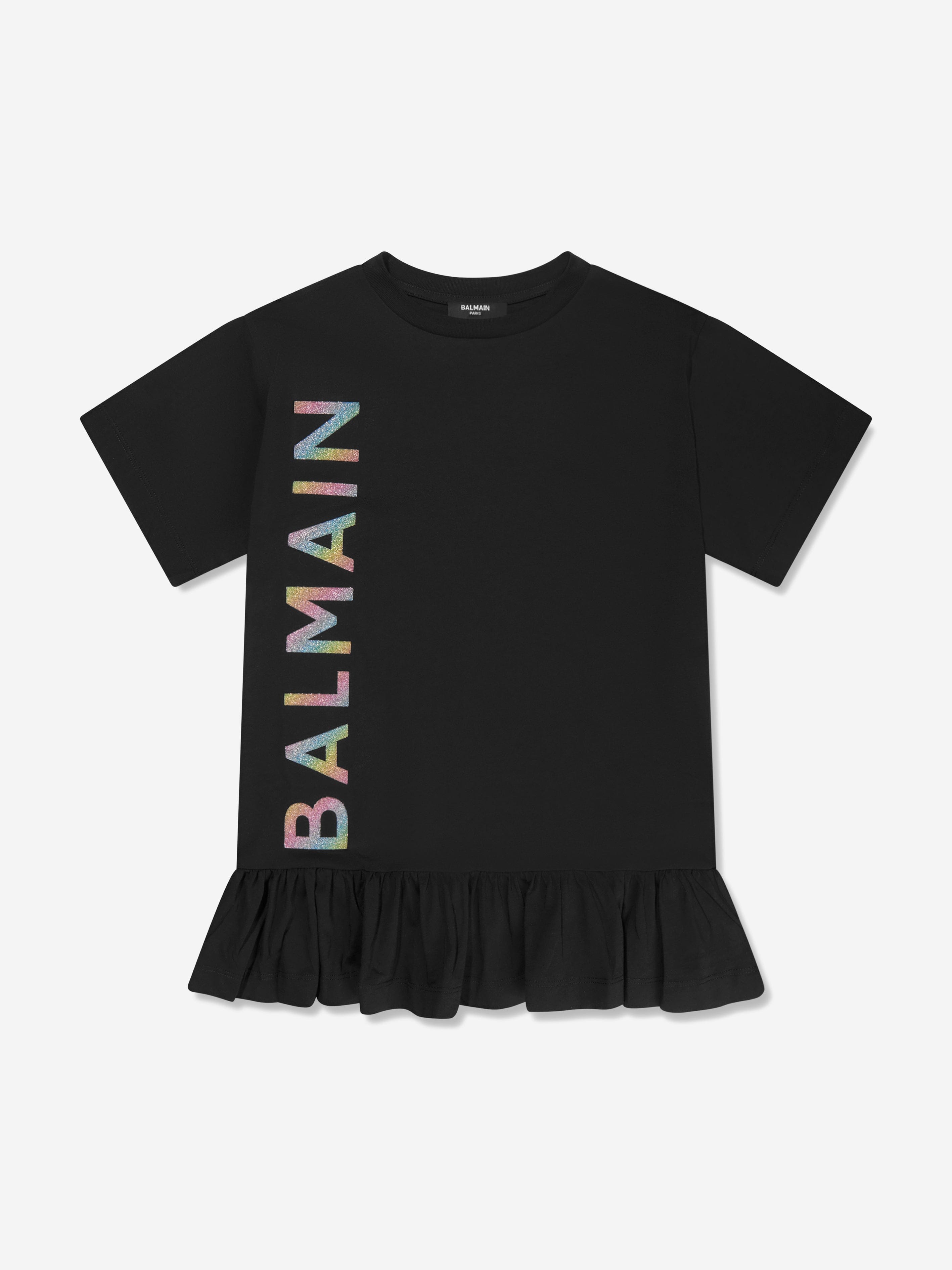 Balmain Girls Logo Jersey Dress in Black