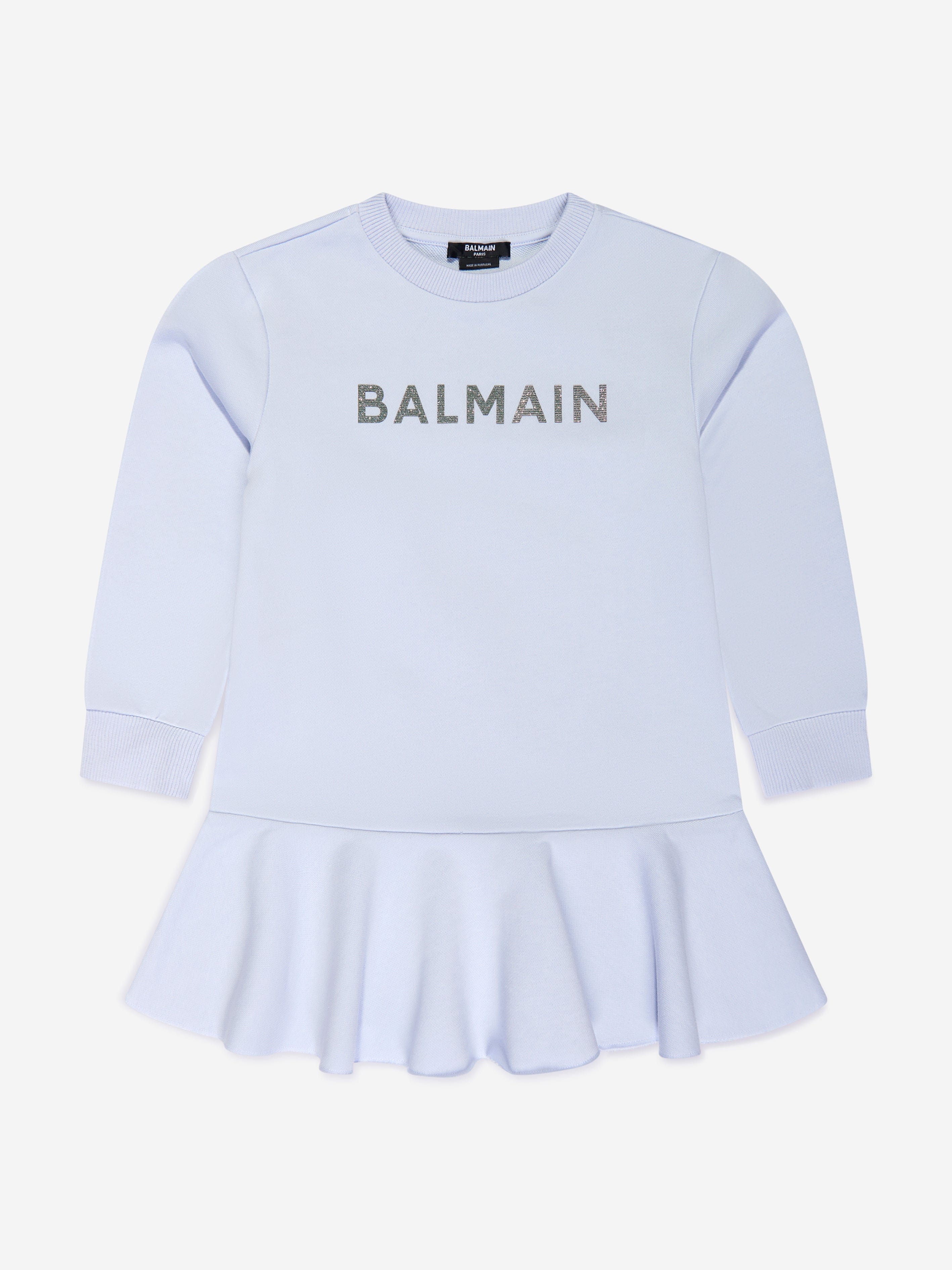 Balmain Girls Logo Jersey Dress in Grey