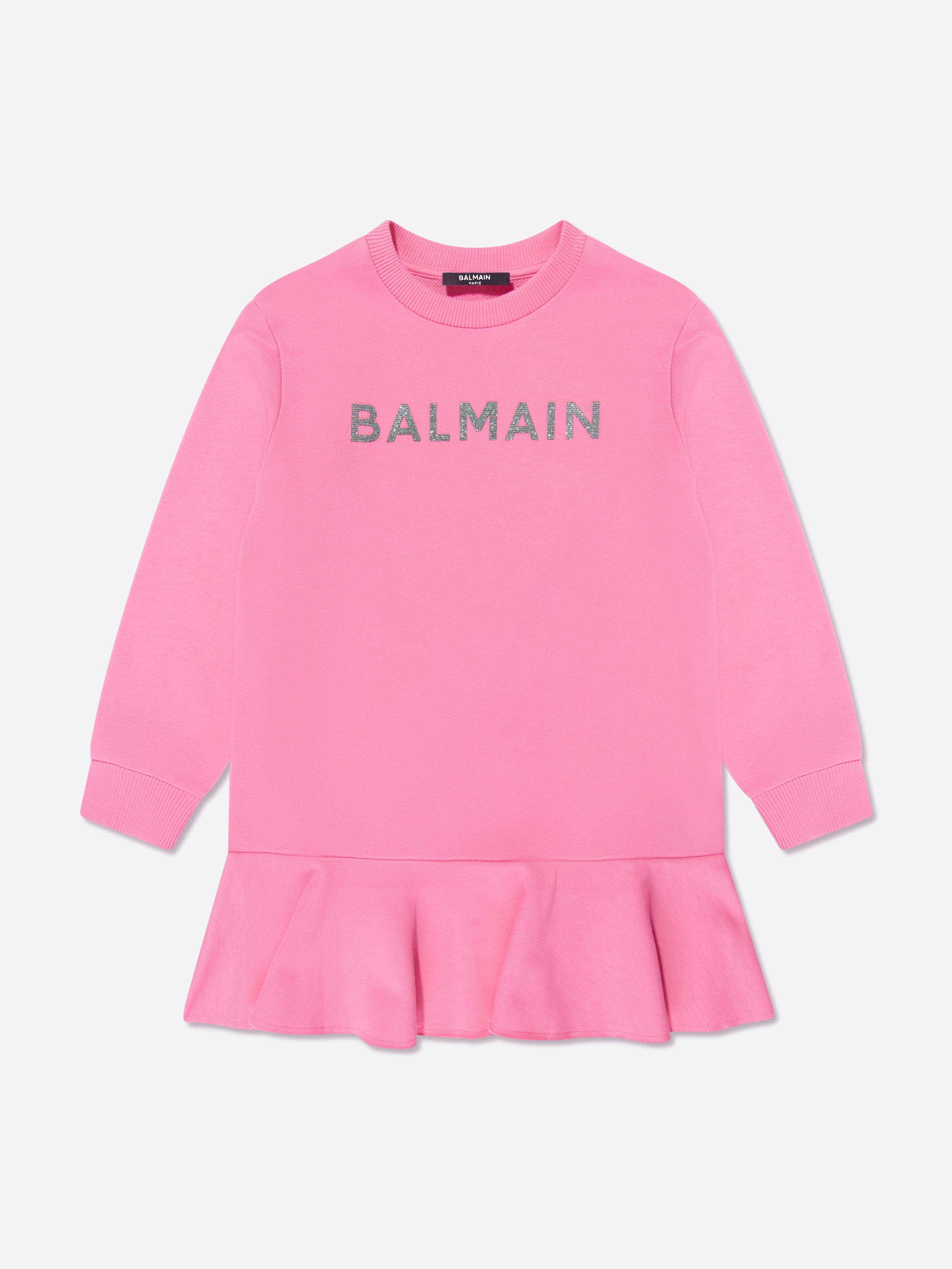 Balmain Girls Logo Jersey Dress in Pink