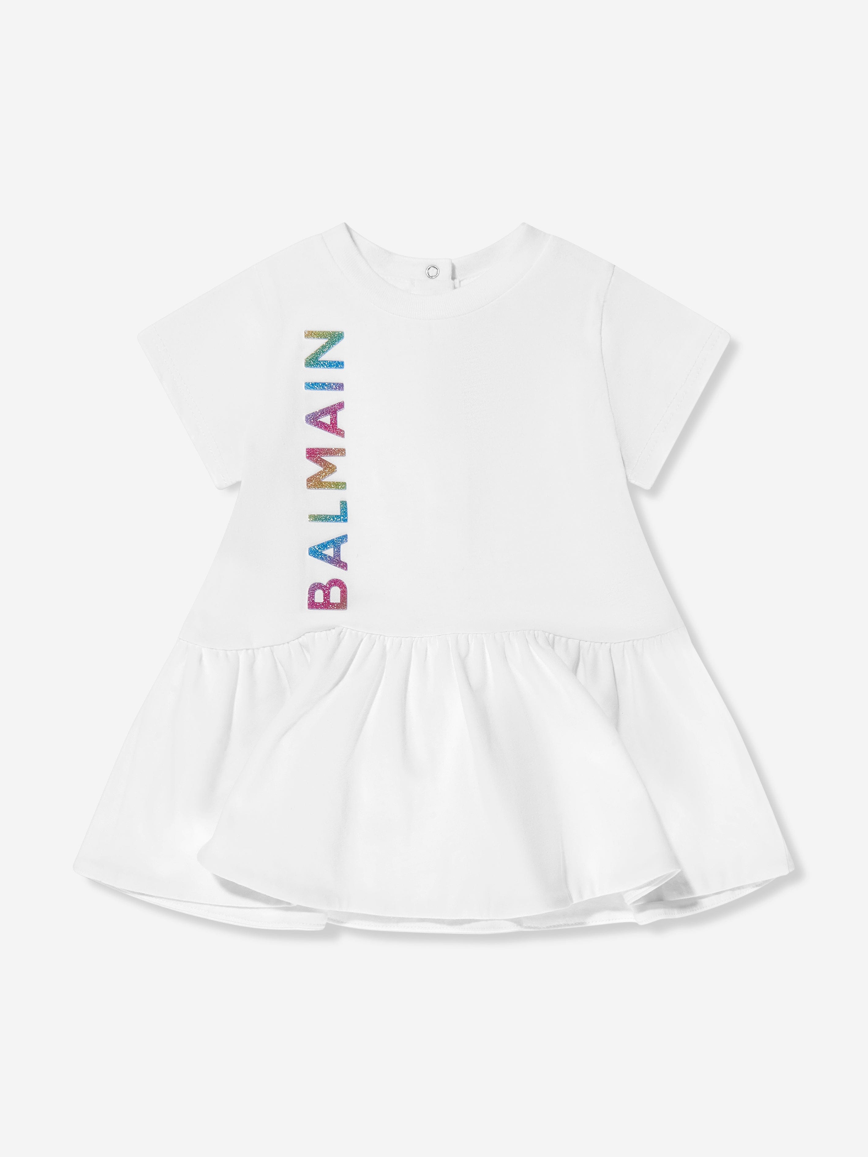 Balmain Baby Girls Logo Jersey Dress in White