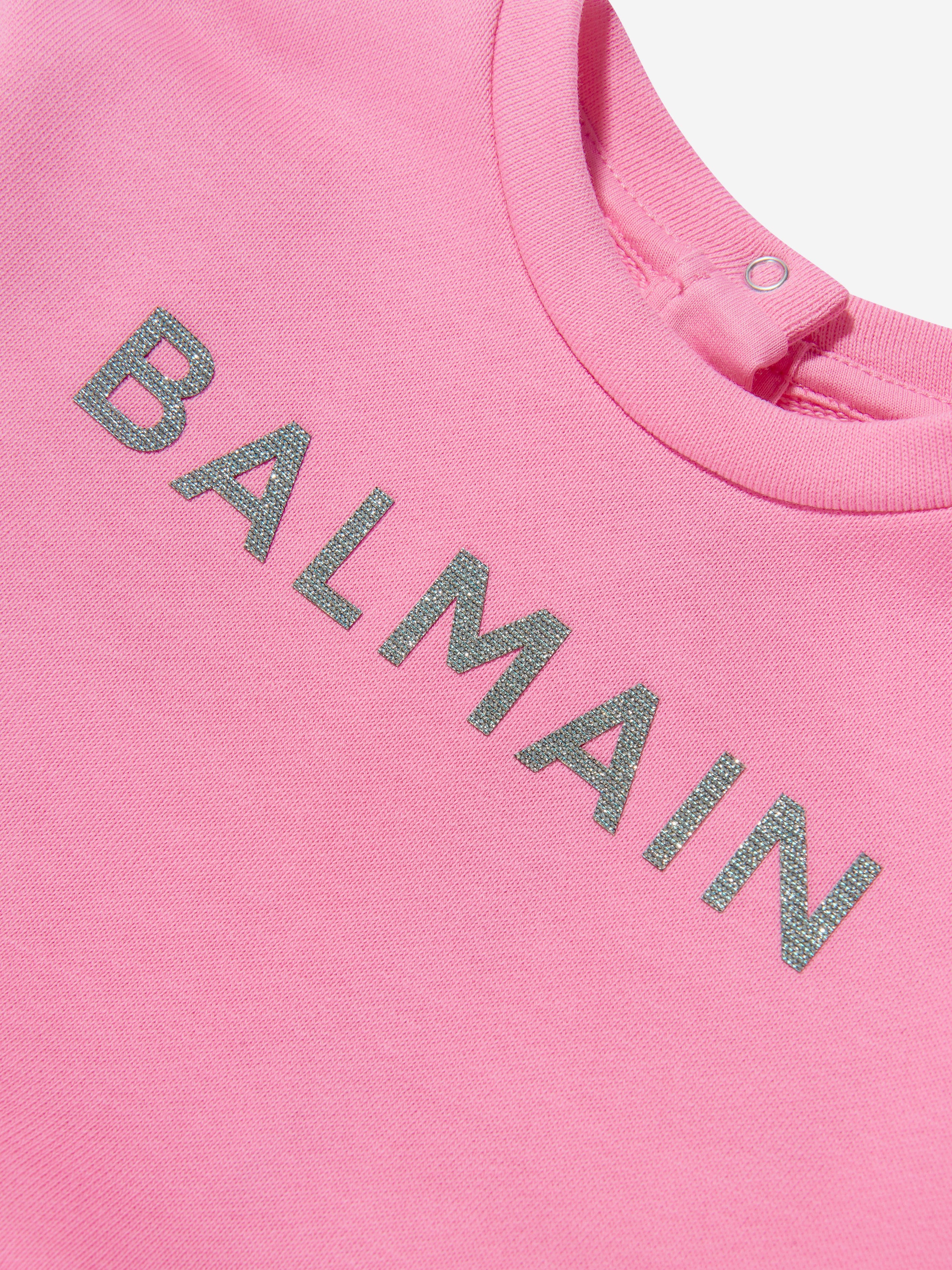 Balmain Baby Girls Logo Jersey Dress in Pink