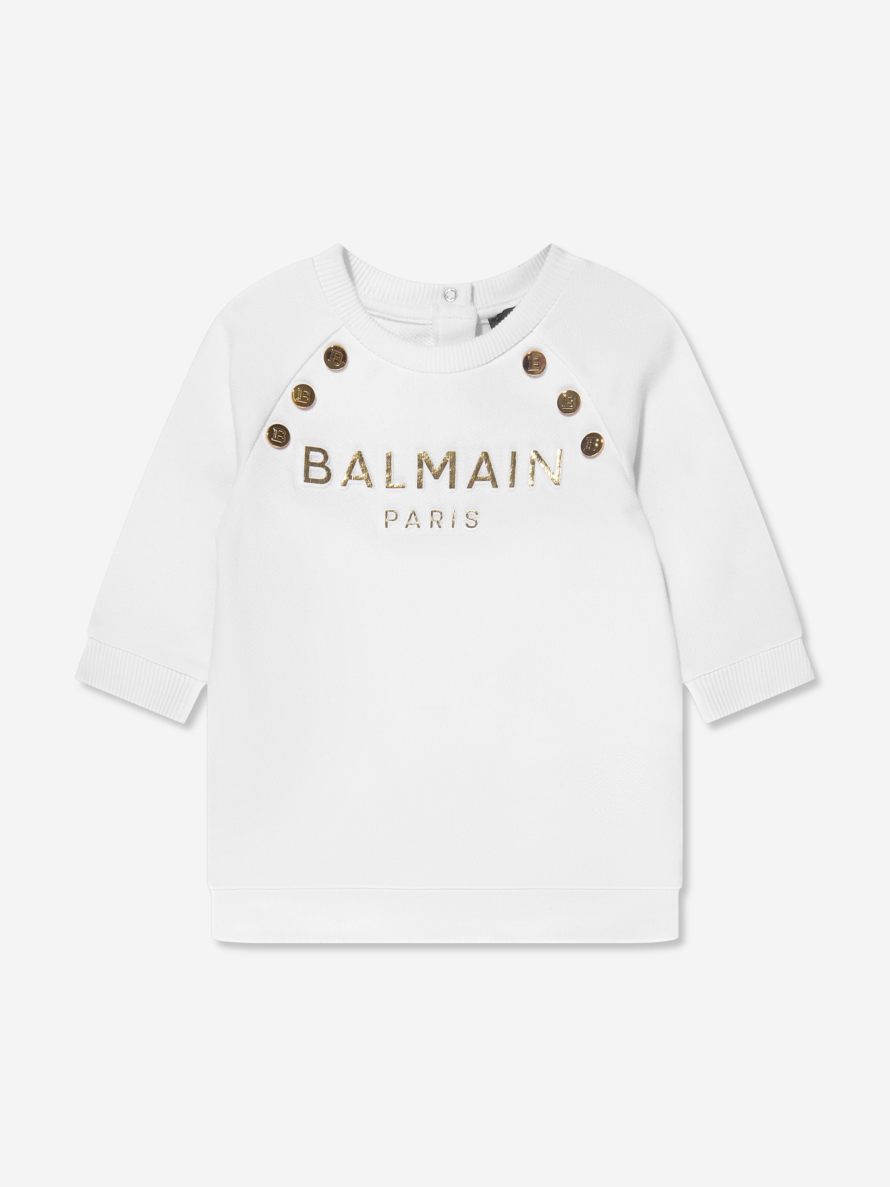 Balmain Baby Girls Logo Jersey Dress in White