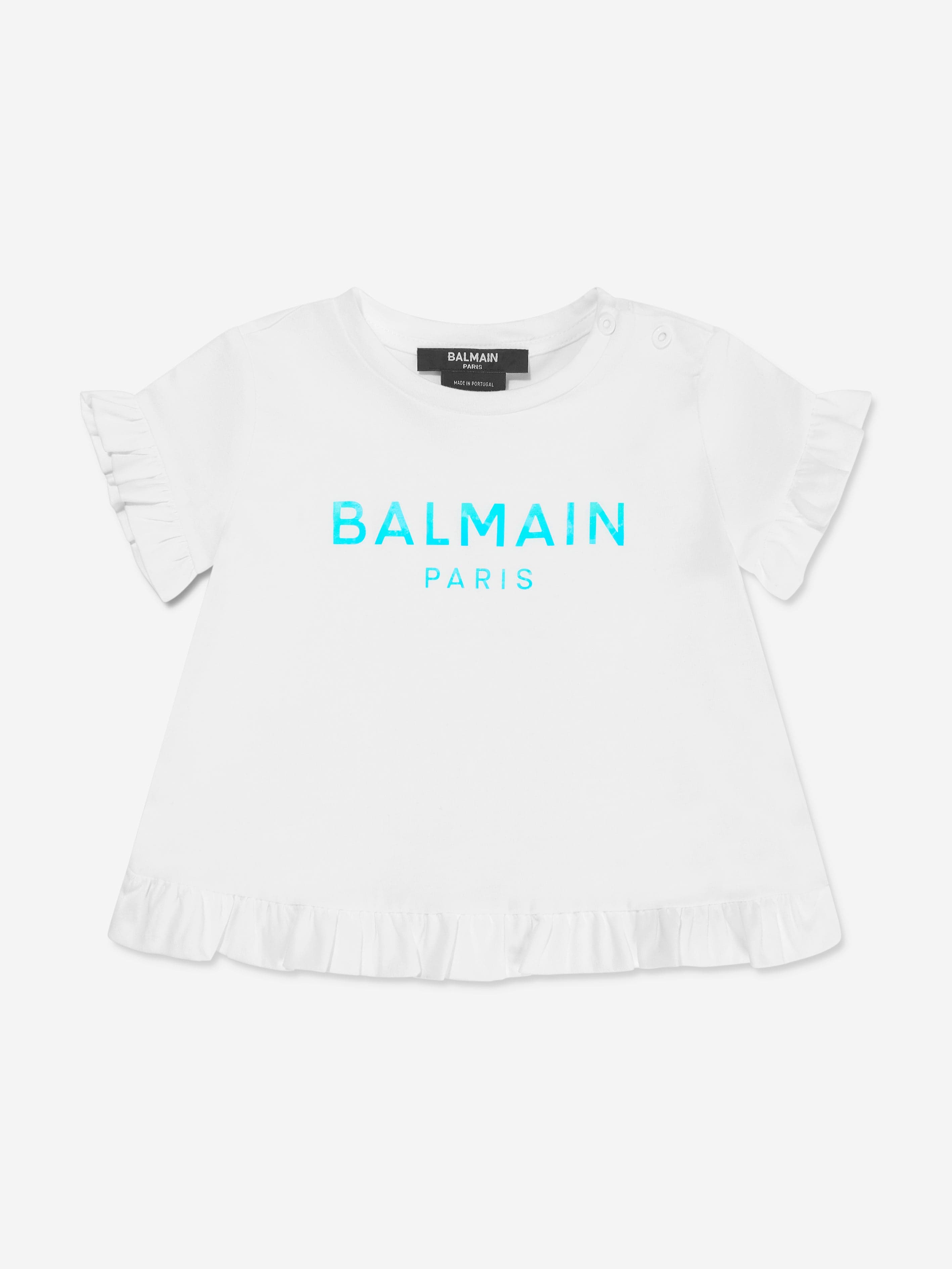 Balmain Baby Girls Logo Ruffle T-Shirt in White