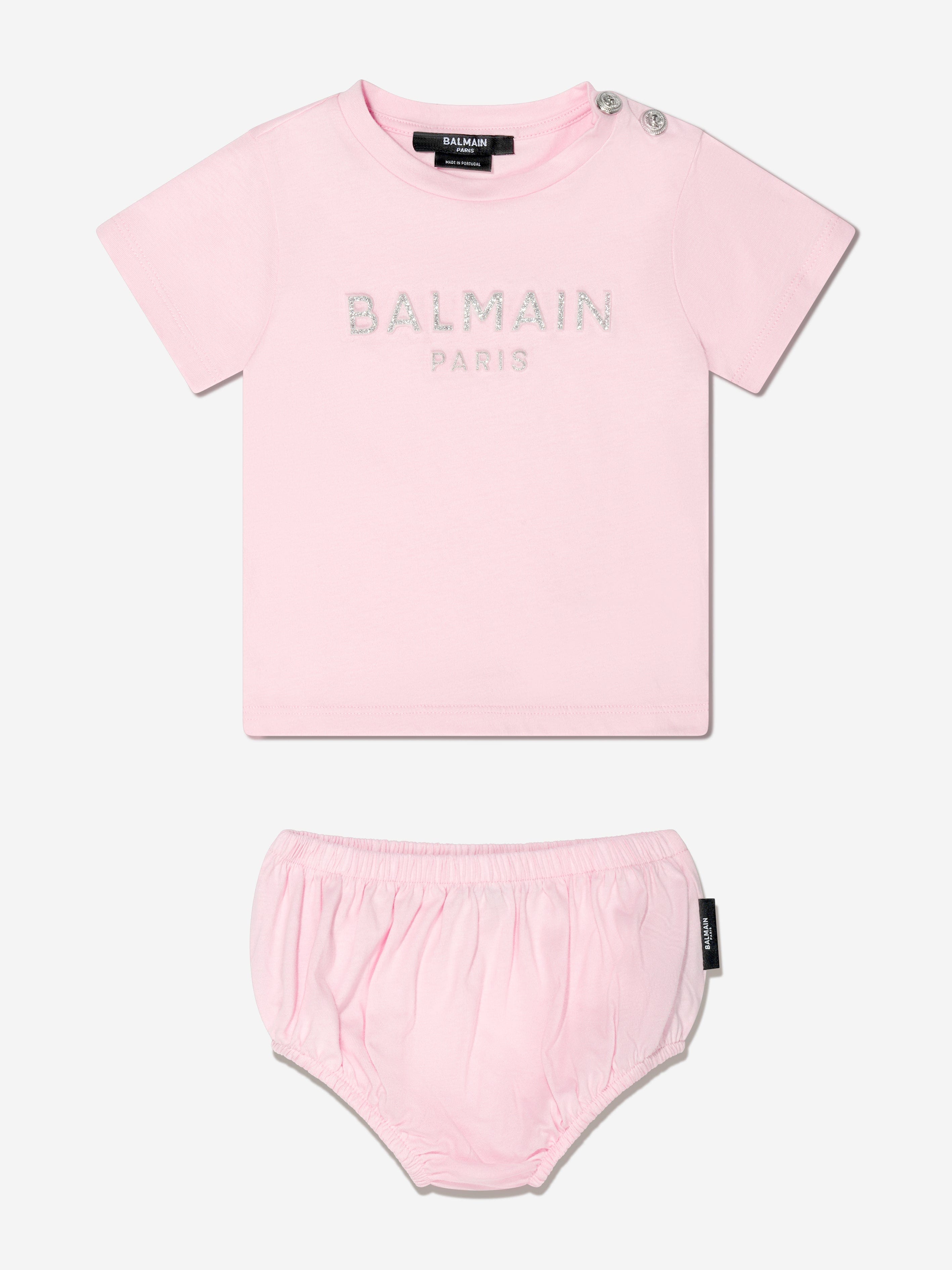 Balmain Baby Girls Logo Print T-Shirt in Pink