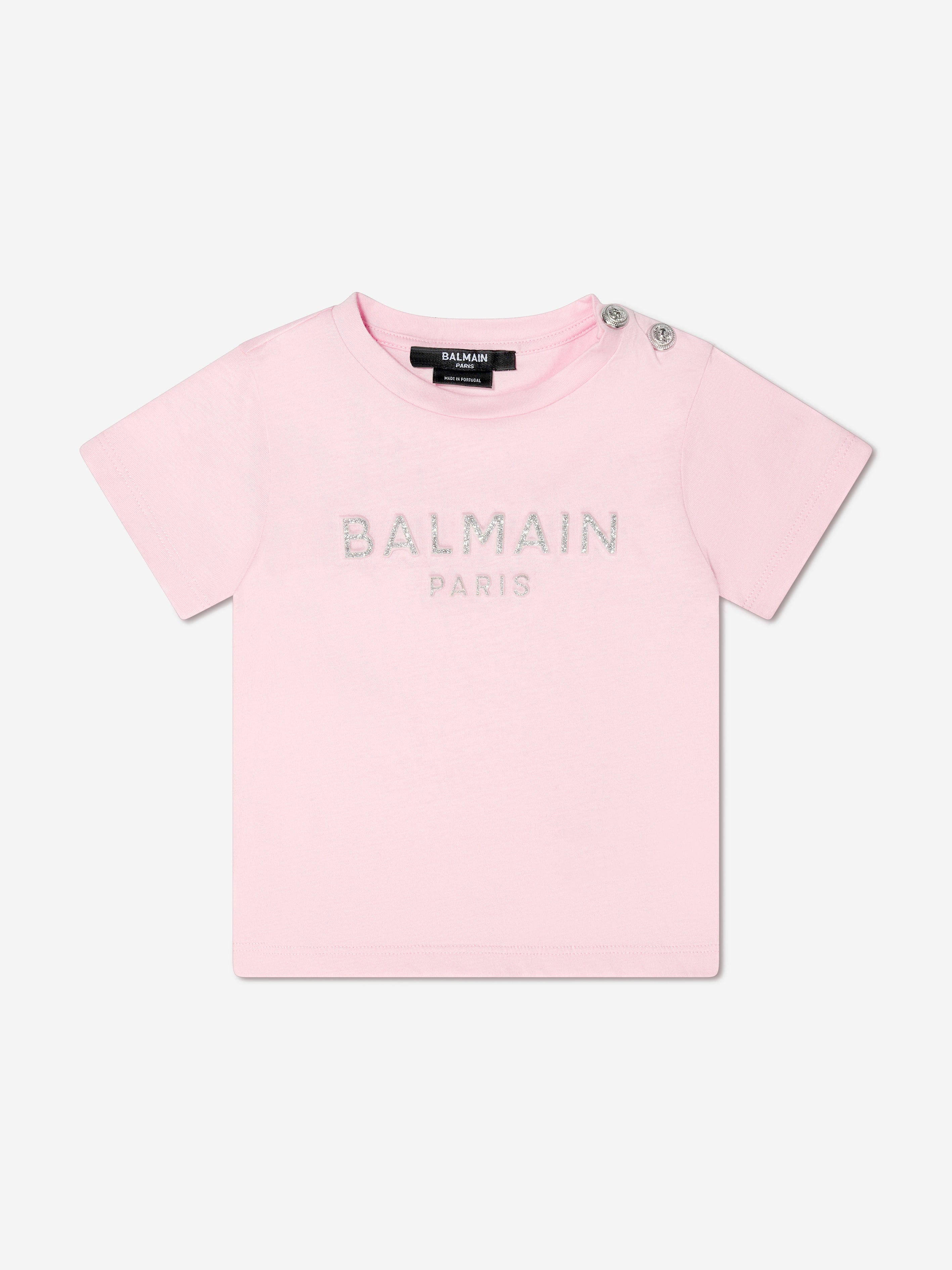 Balmain Baby Girls Logo Print T-Shirt in Pink