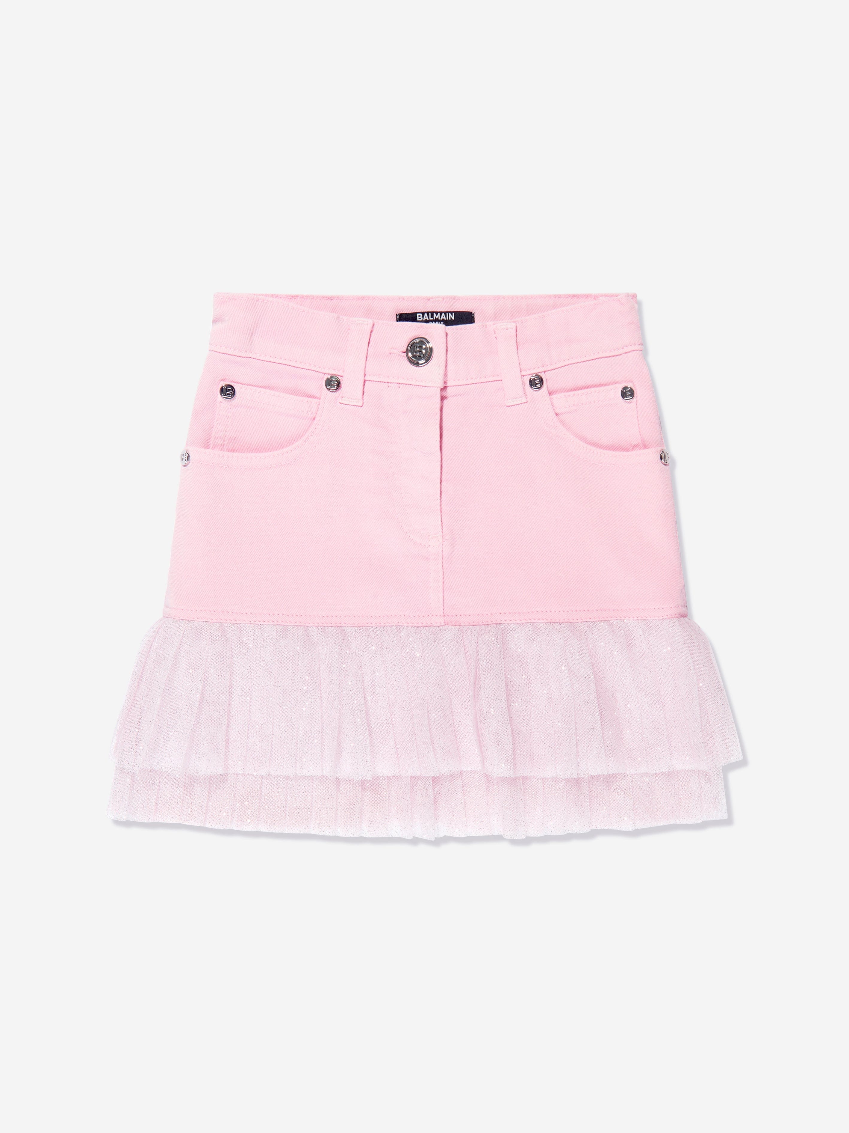 Balmain Girls Pleated Hem Skirt in Pink