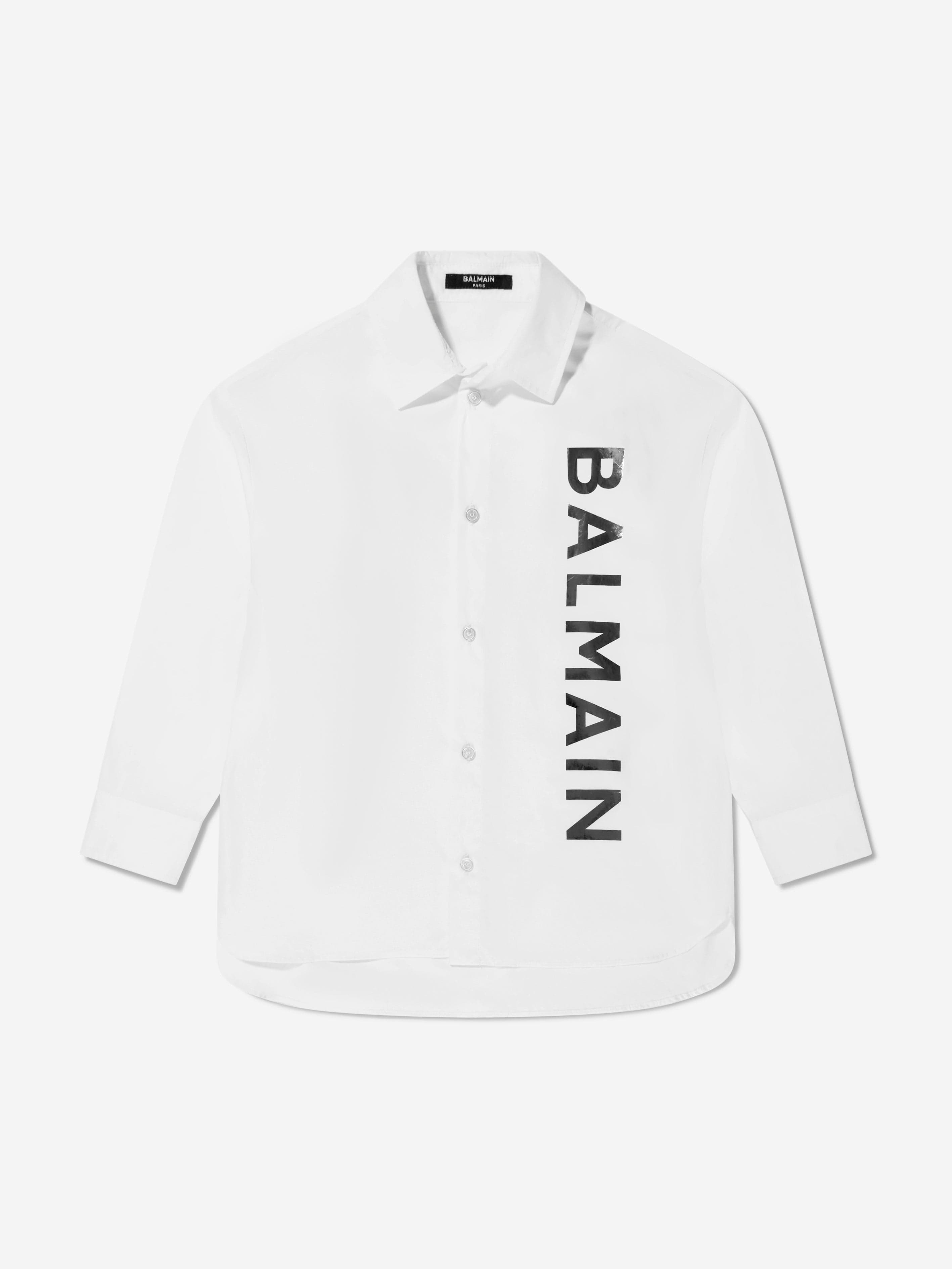 Balmain Boys Long Sleeve Logo Shirt in White