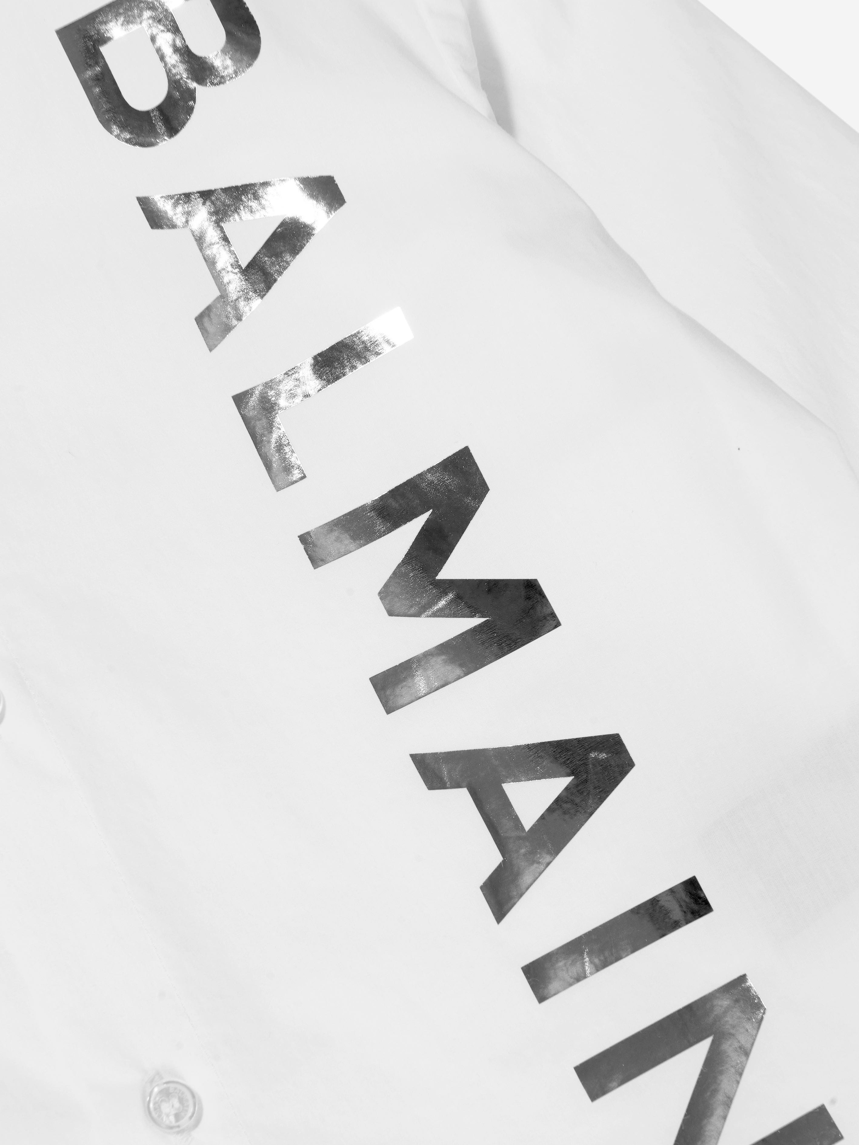 Balmain Boys Long Sleeve Logo Shirt in White