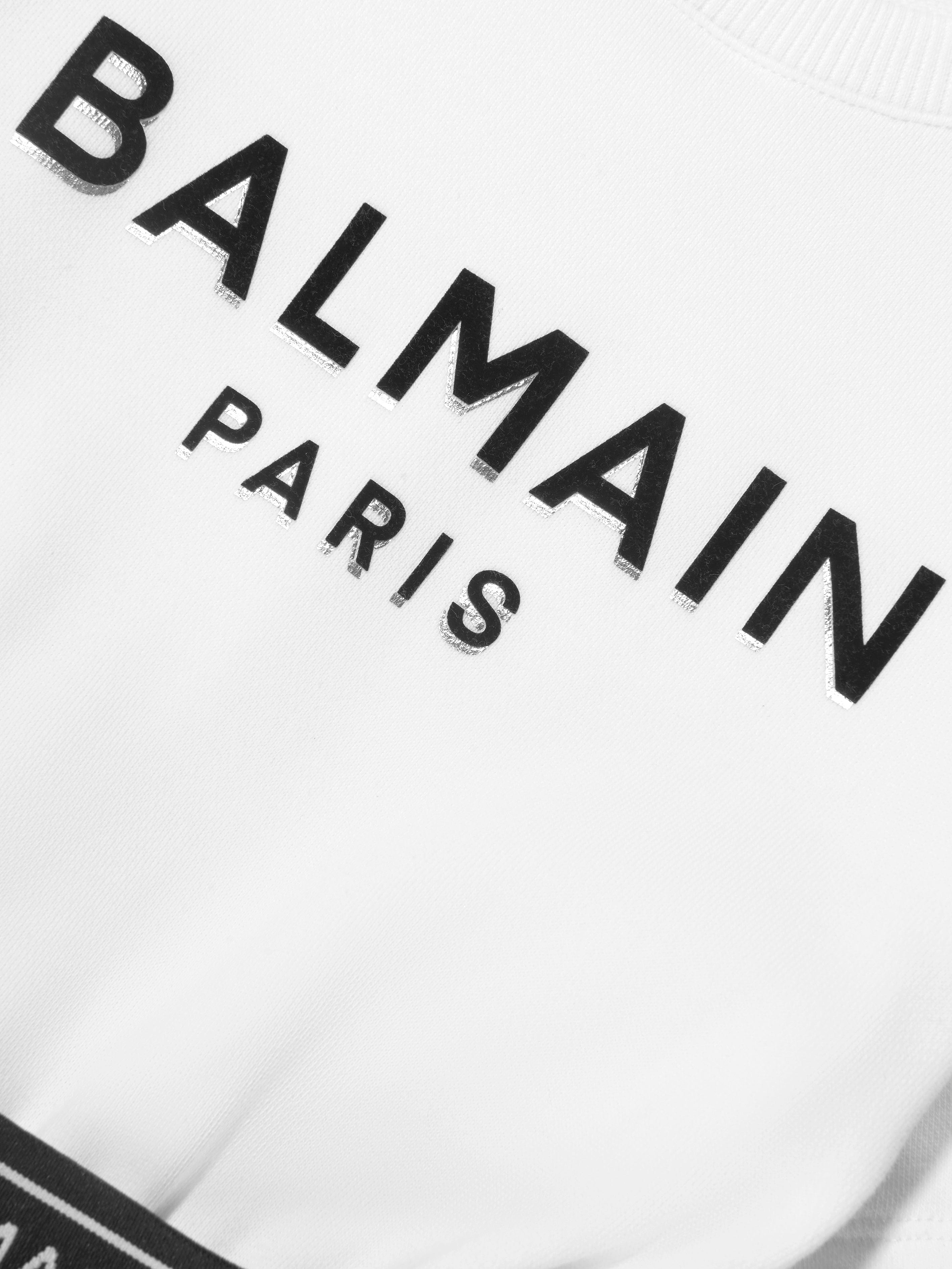 Balmain Girls Jersey And Tulle Logo Dress in White