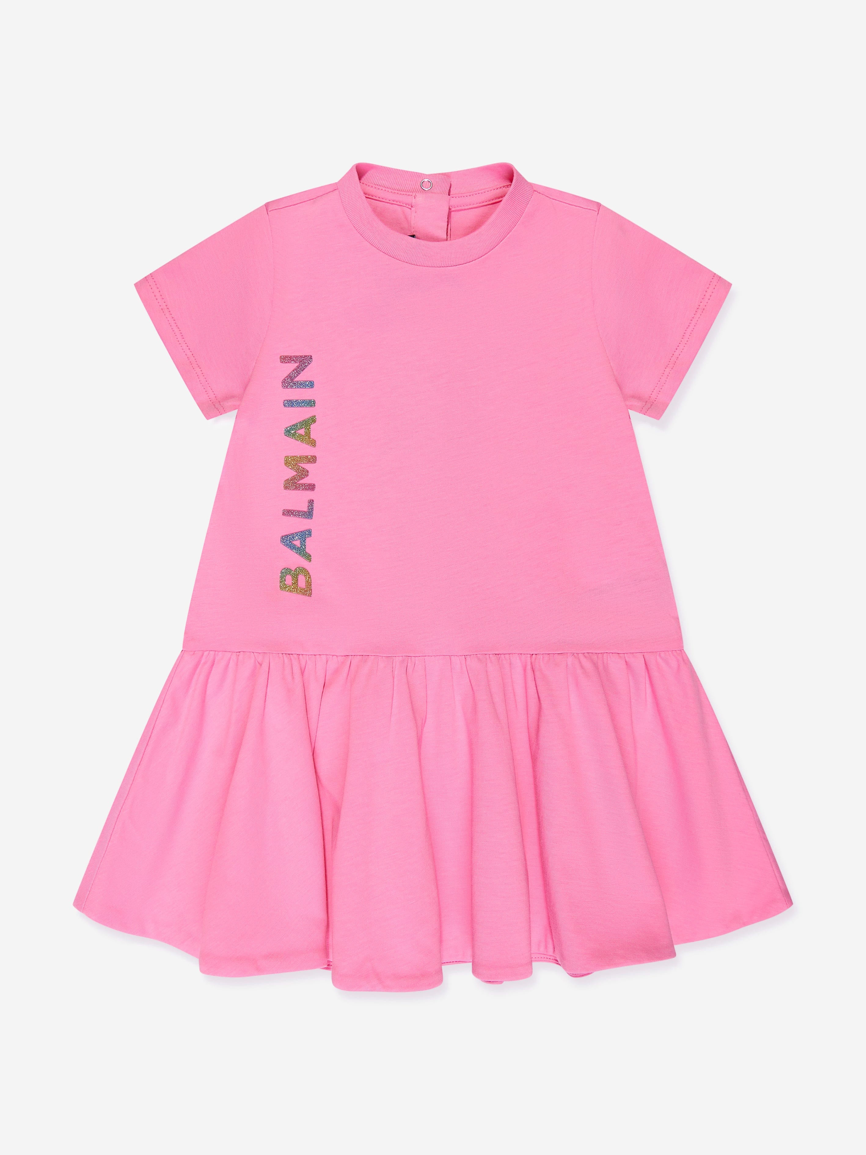 Balmain Baby Girls Logo Jersey Dress in Pink