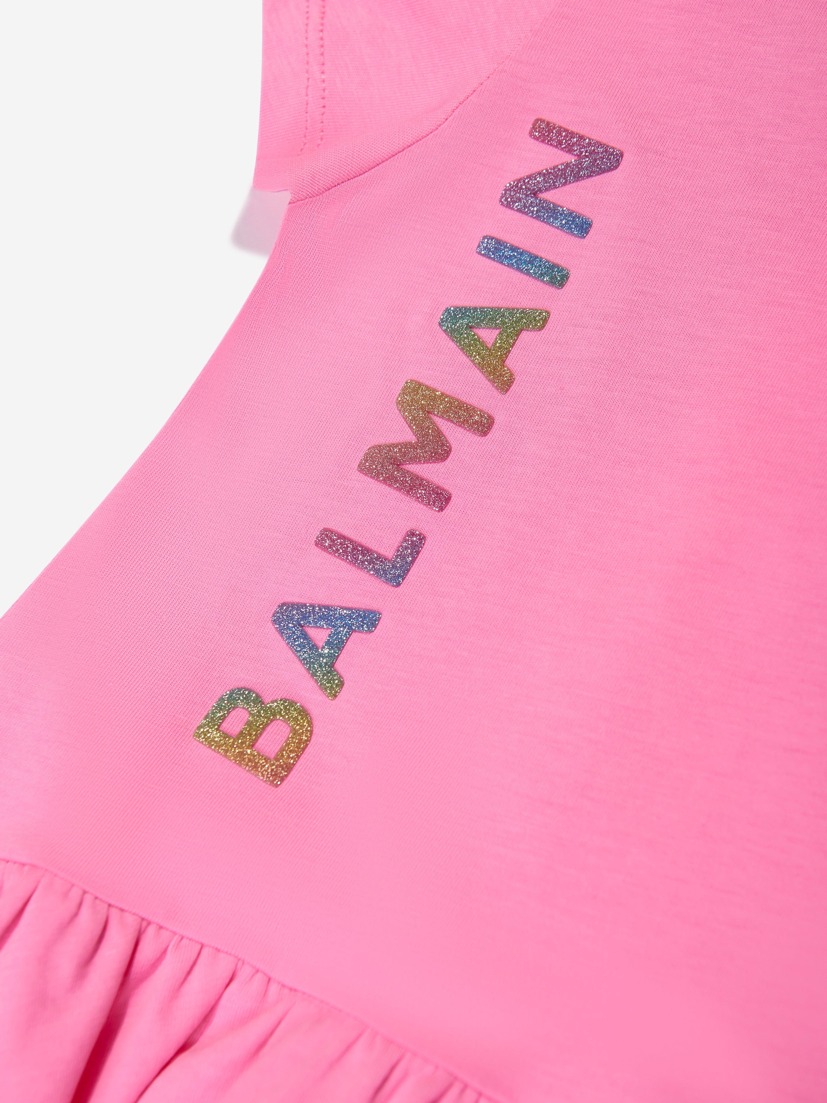 Balmain Baby Girls Logo Jersey Dress in Pink