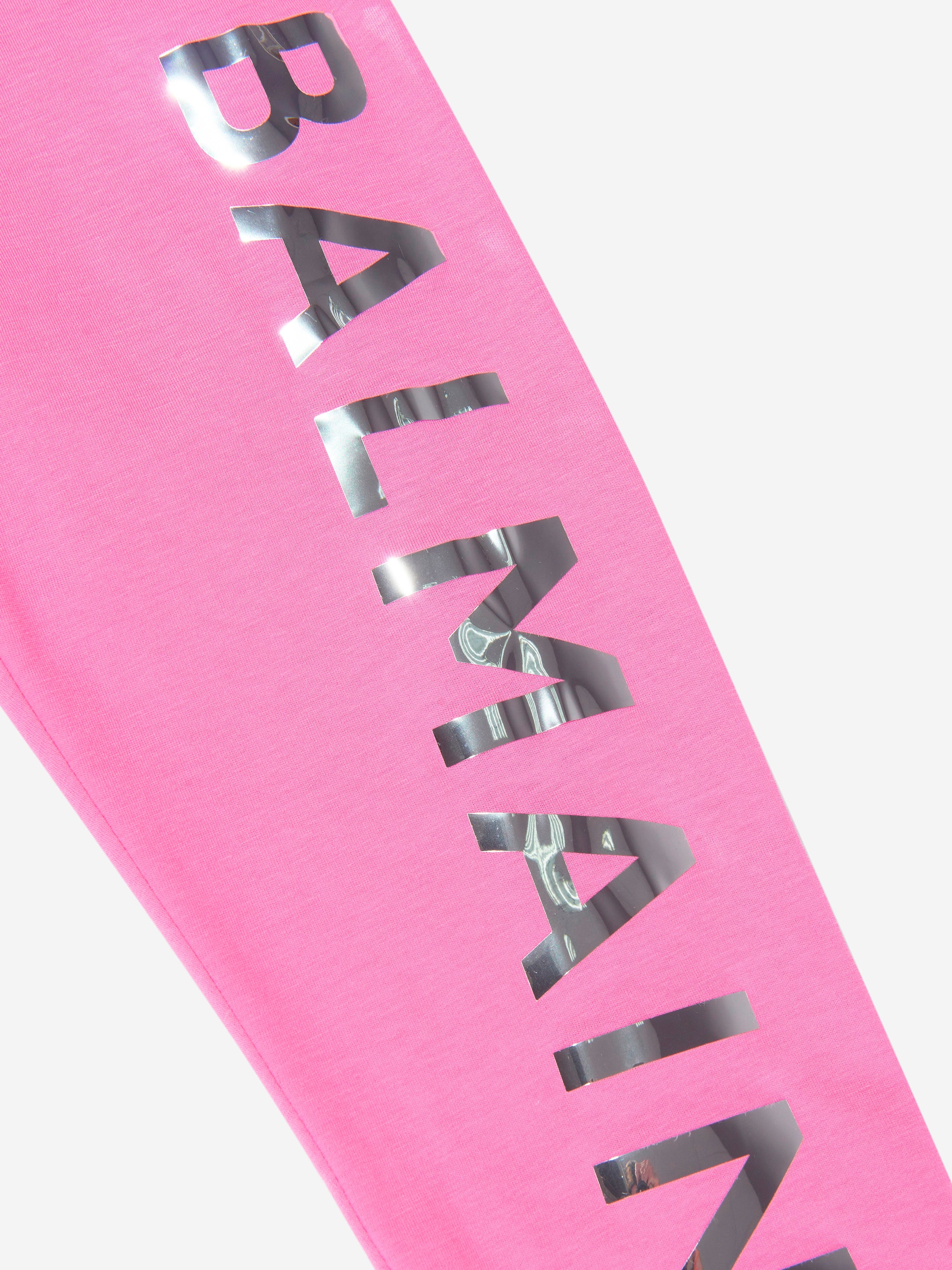 Balmain Girls Logo Print Leggings in Pink