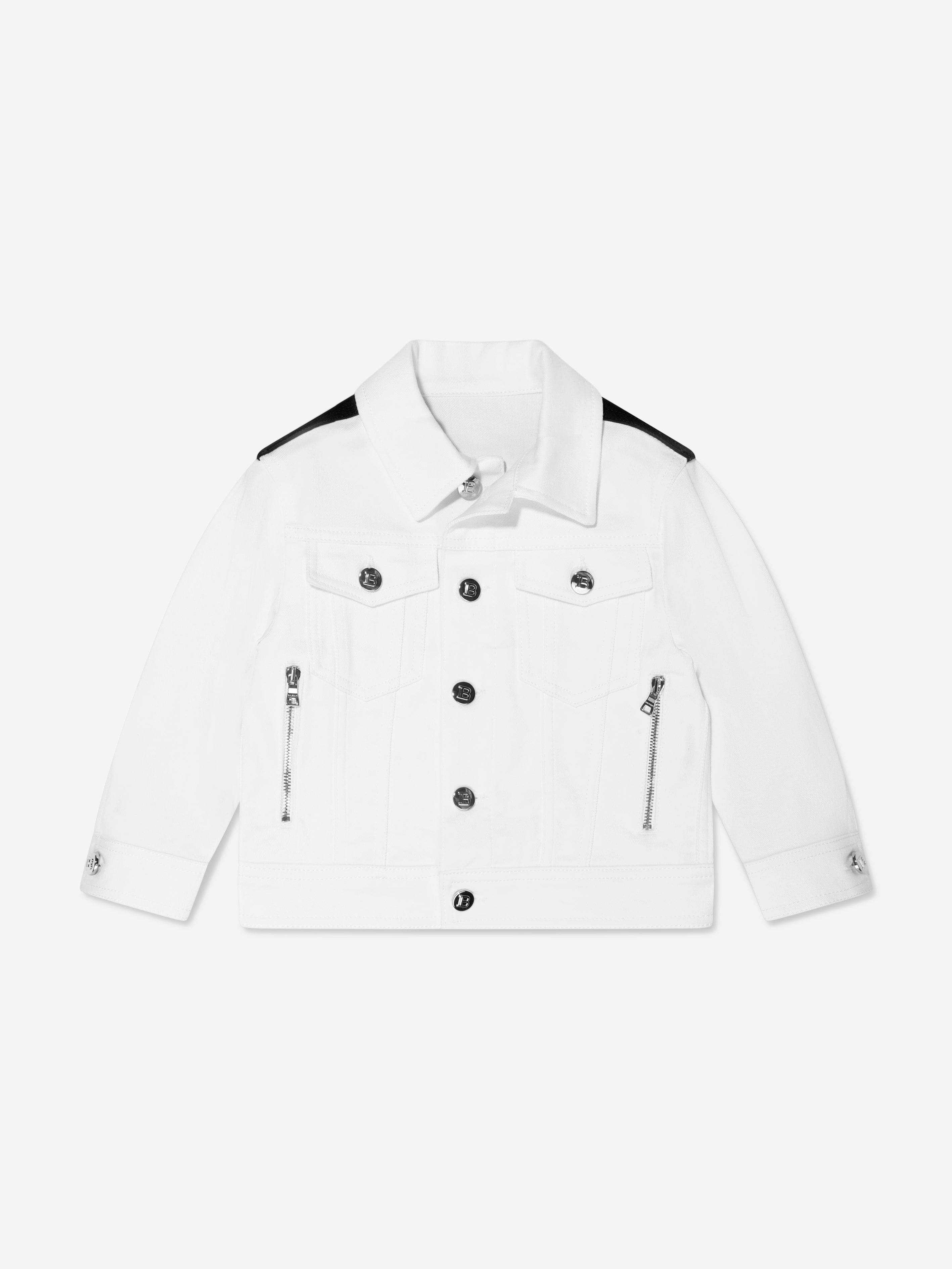 Balmain Kids Logo Denim Jacket in White