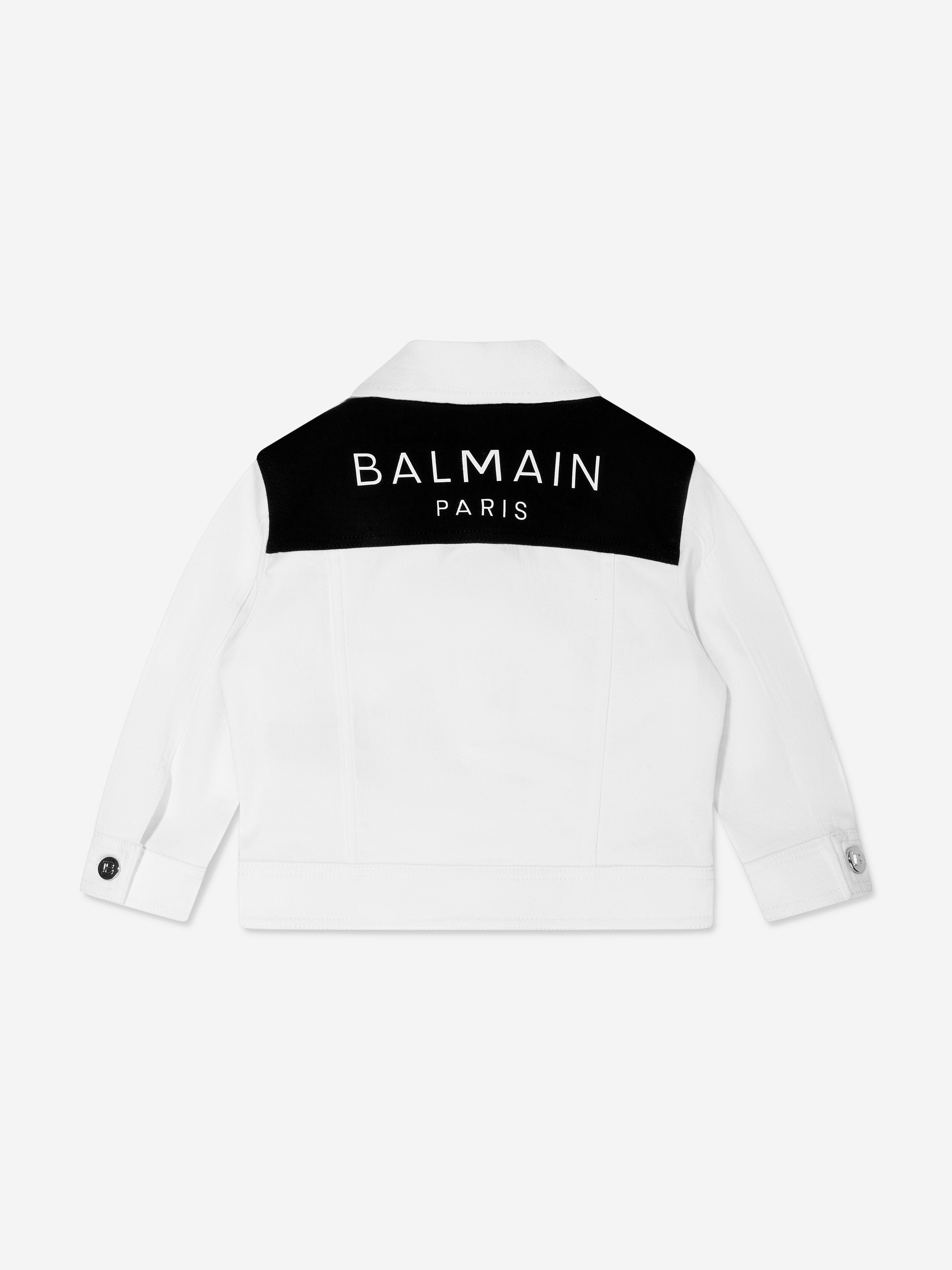 Balmain Kids Logo Denim Jacket in White