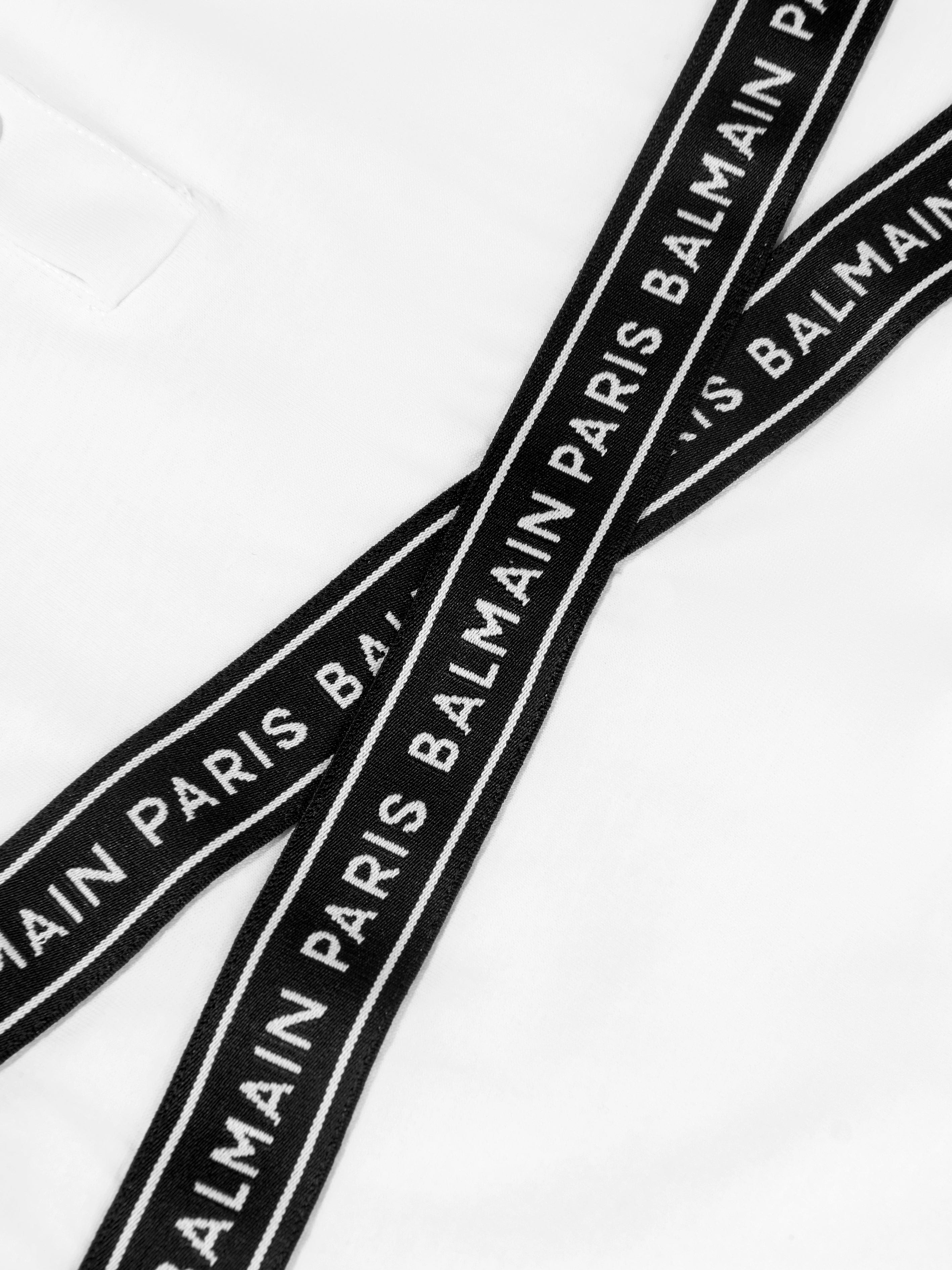 Balmain Boys Logo Tape Polo Shirt in White