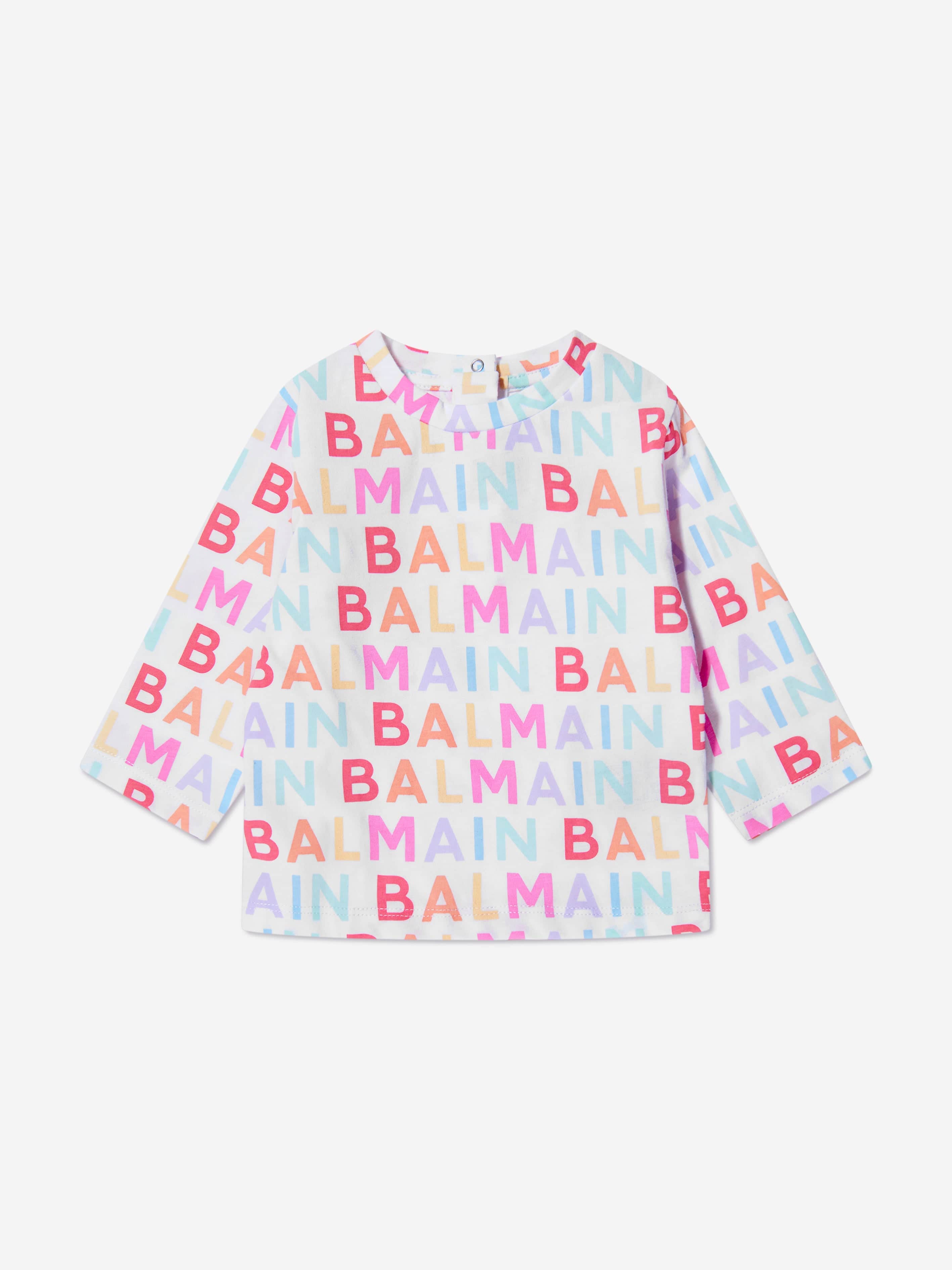 Balmain Baby Girls Long Sleeve Logo T-Shirt in Multicolour