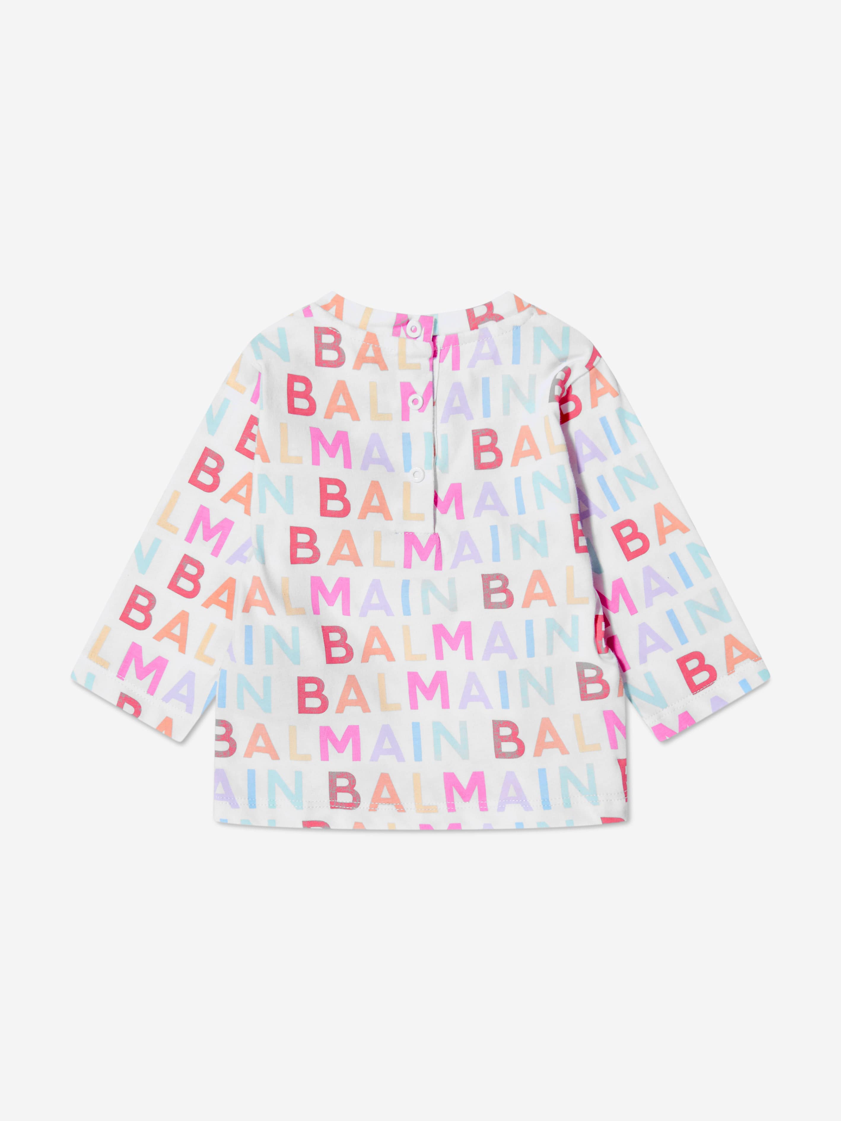 Balmain Baby Girls Long Sleeve Logo T-Shirt in Multicolour