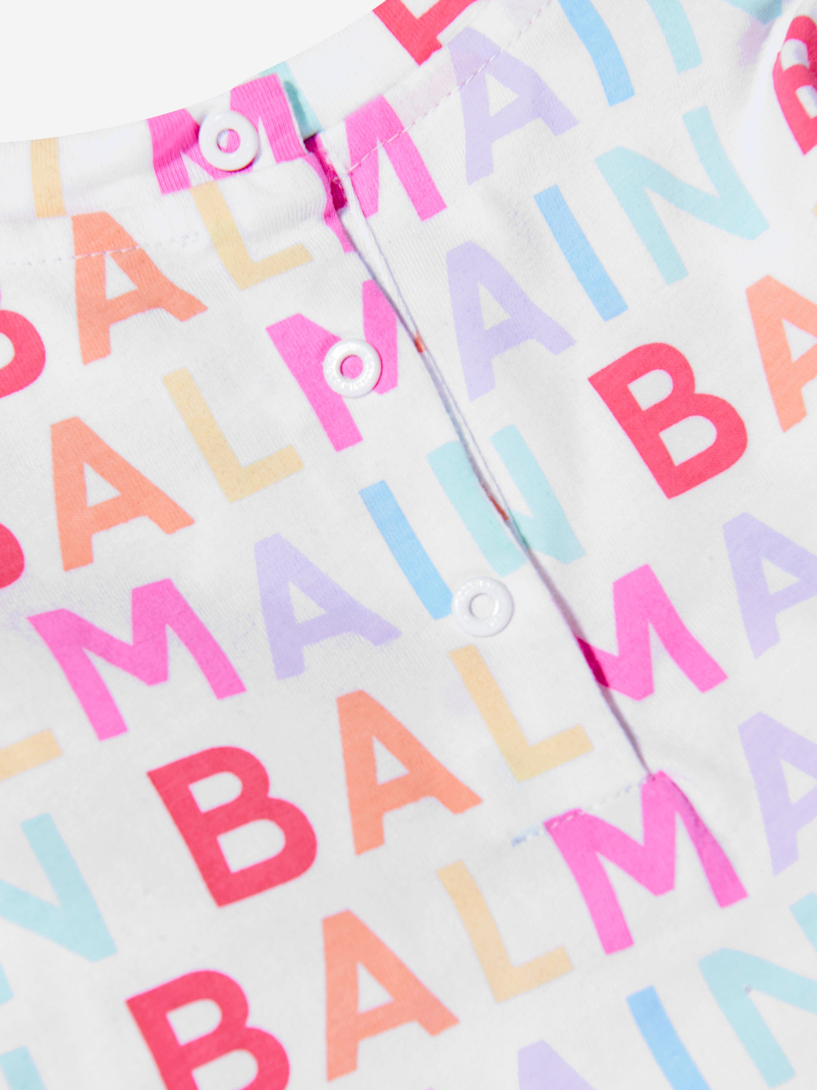 Balmain Baby Girls Long Sleeve Logo T-Shirt in Multicolour