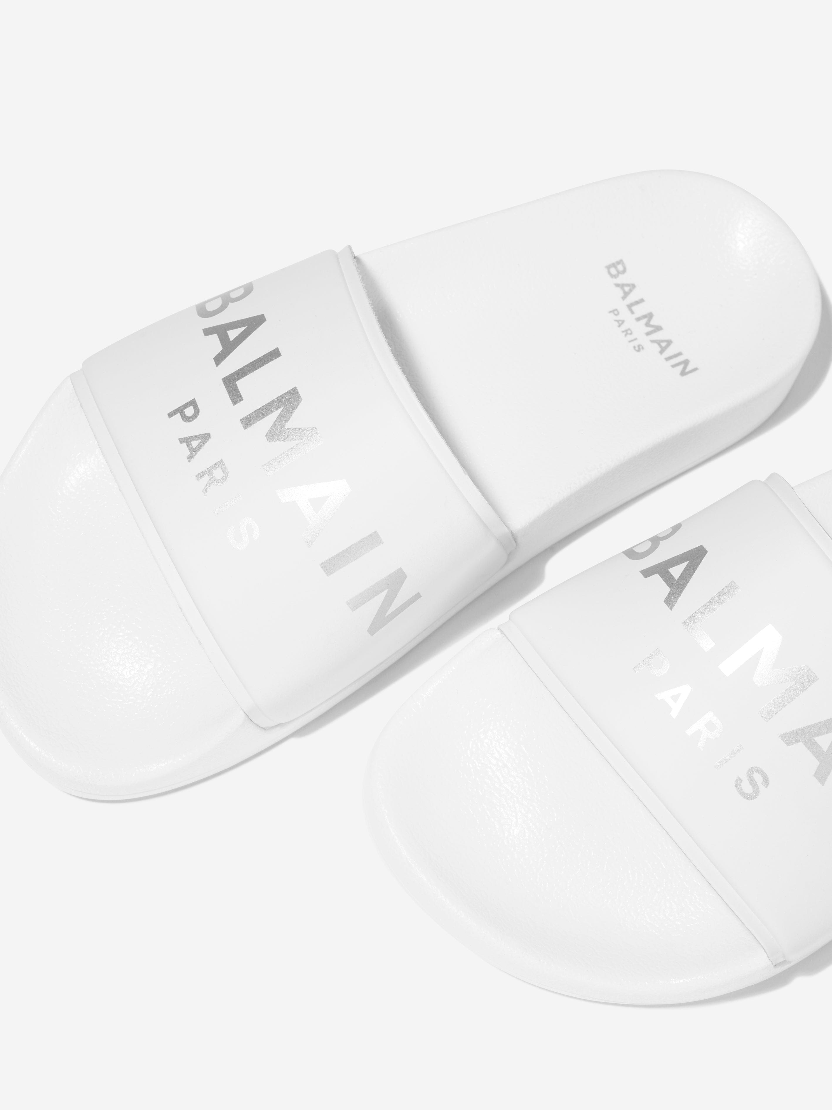 Balmain Kids Logo Sliders in White