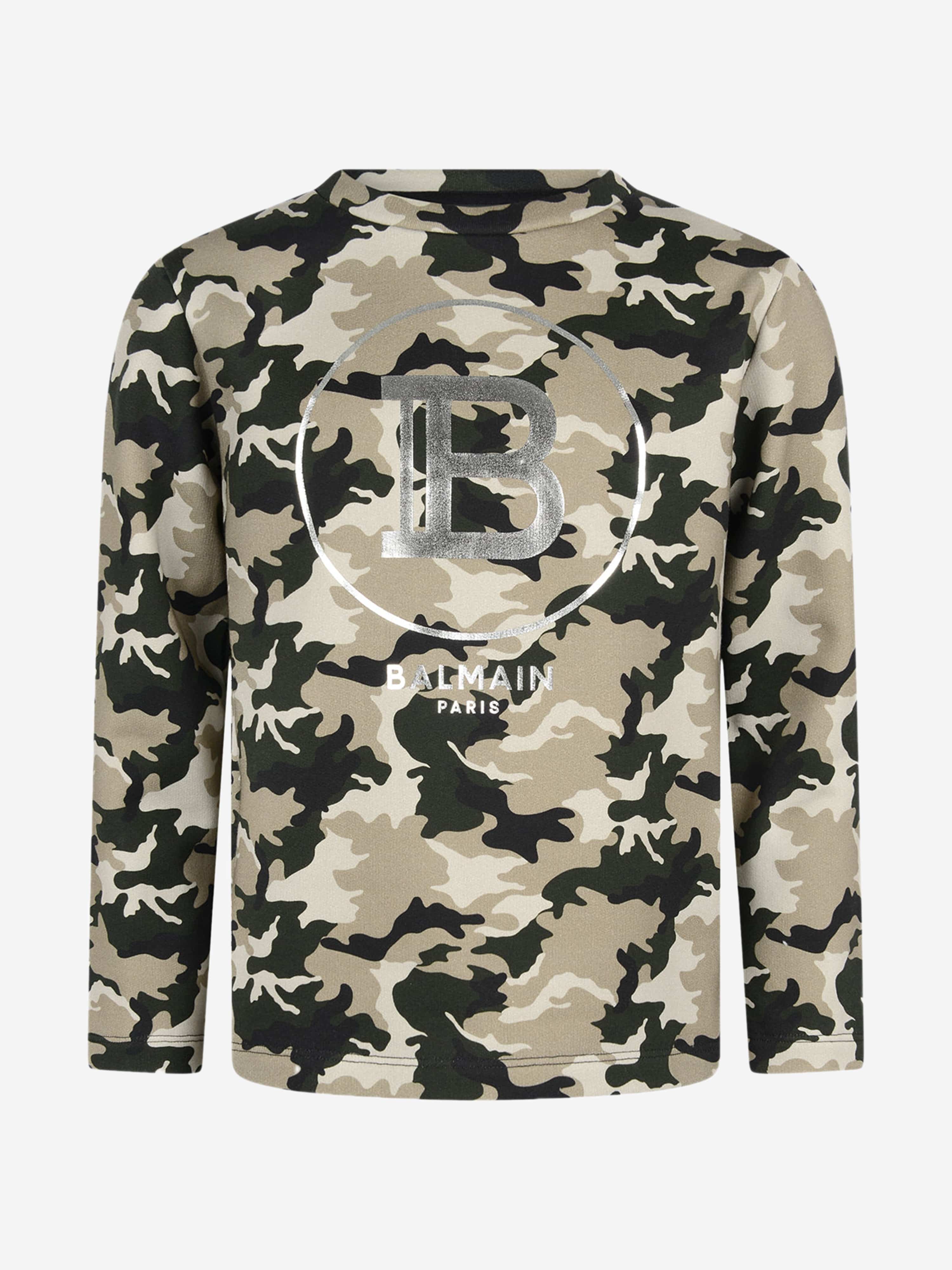 Balmain Boys Sweater - Camouflage Cotton Logo Sweater