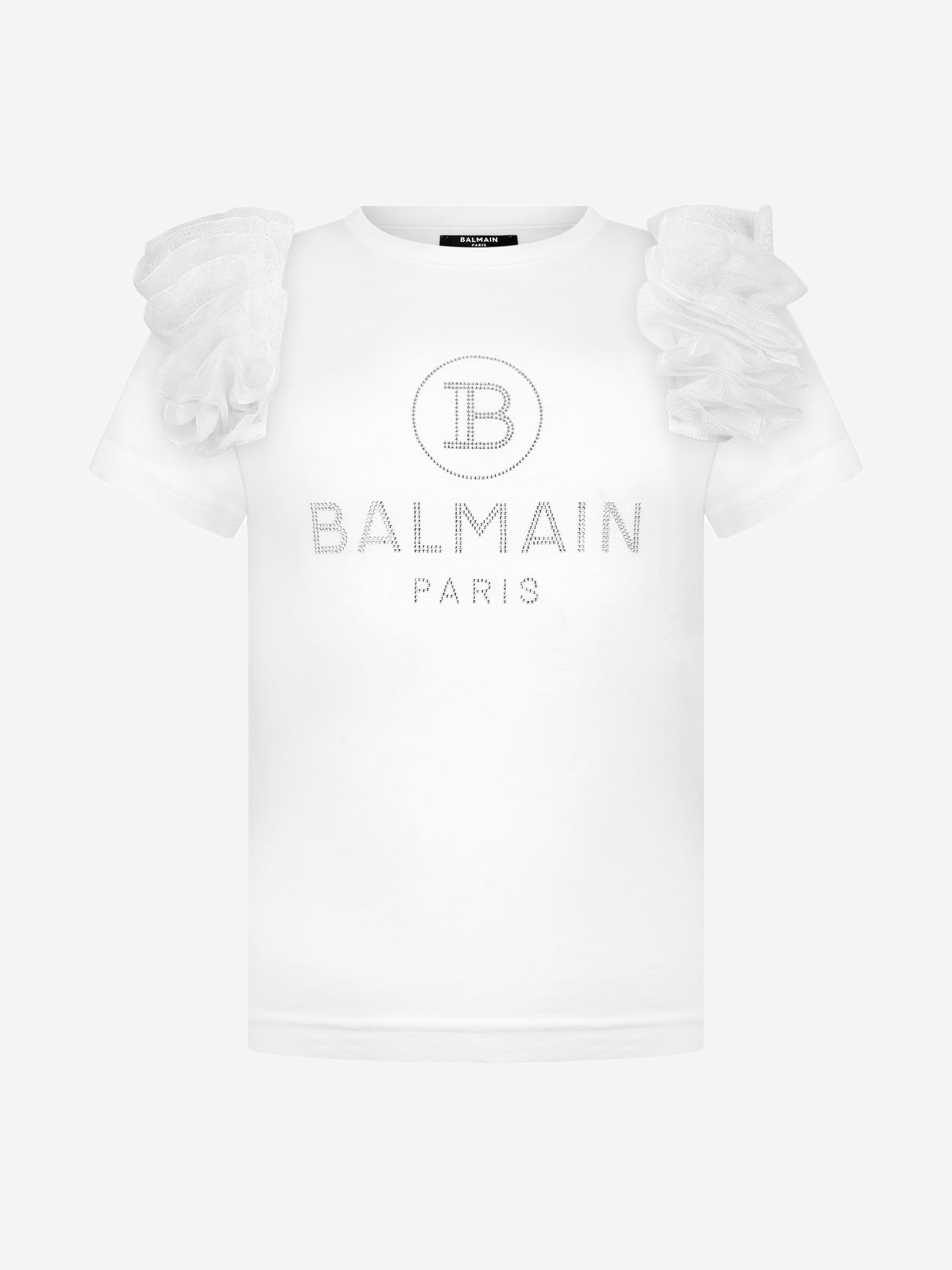 Balmain Girls T-Shirt - Cotton RuffTrim T-Shirt