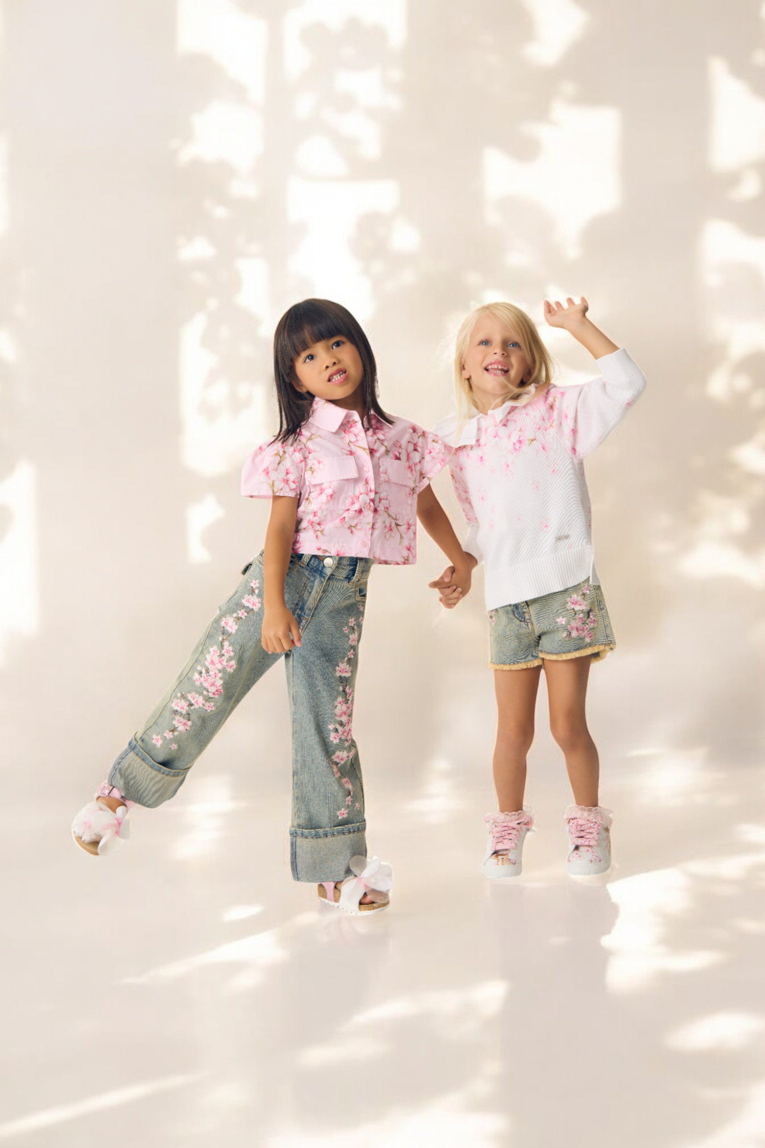 Monnalisa Girls Peach Blossom Denim Shorts in Blue